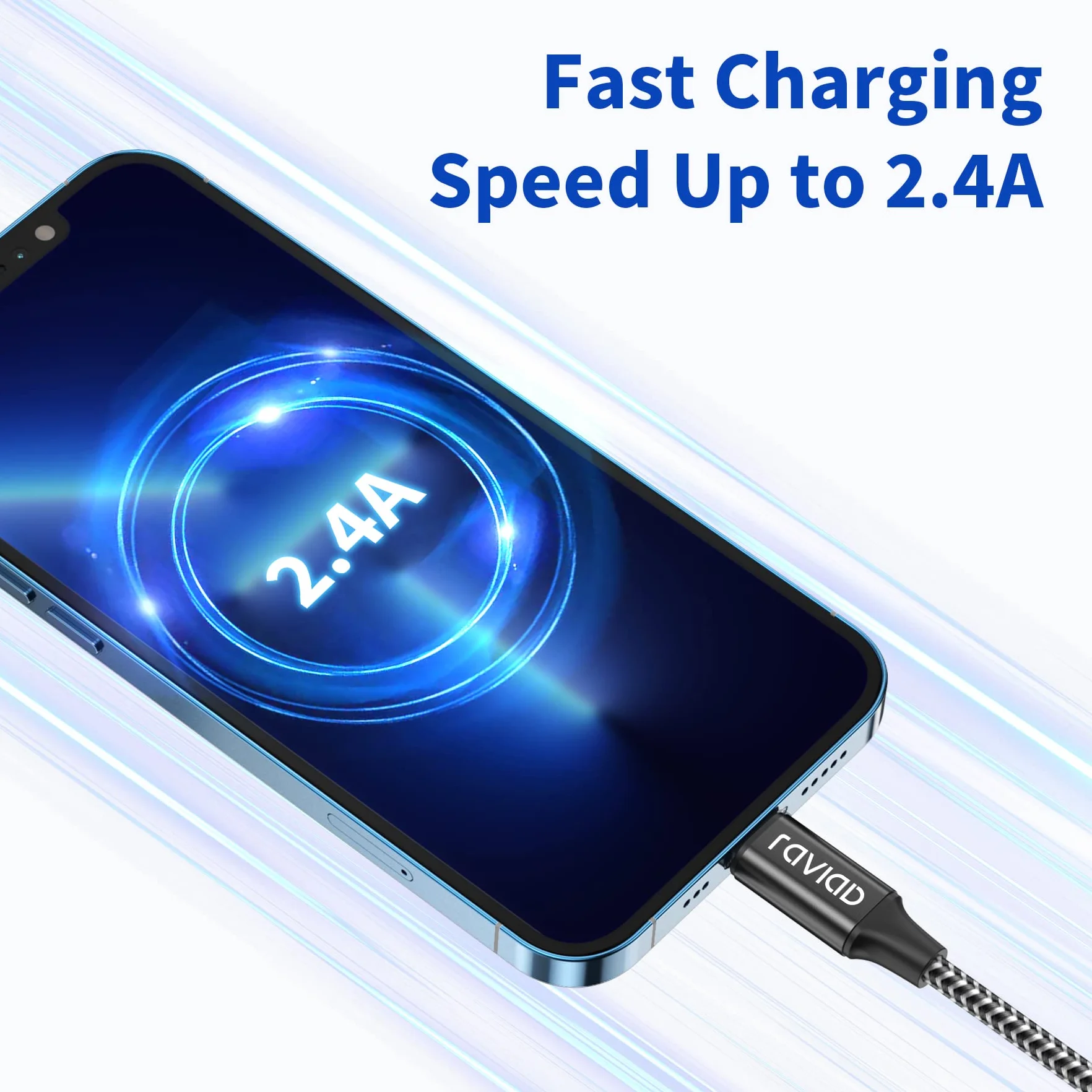 RAVIAD Kabel do ładowania iPhone 1 m MFi Pleciony nylonowy Lightning szybkie ładowanie