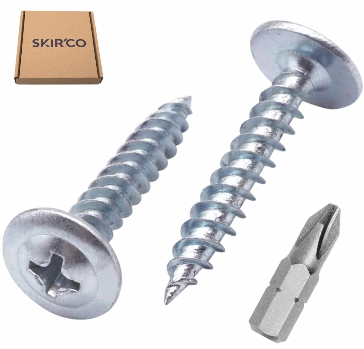 SKIR'CO (150 szt.) stal ocynkowana 4,2 x 25 mm srebrne wkręty do drewna, metalowe śruby, zmodyfikowana głowica kratownicy krzyżakowej, samogwintująca