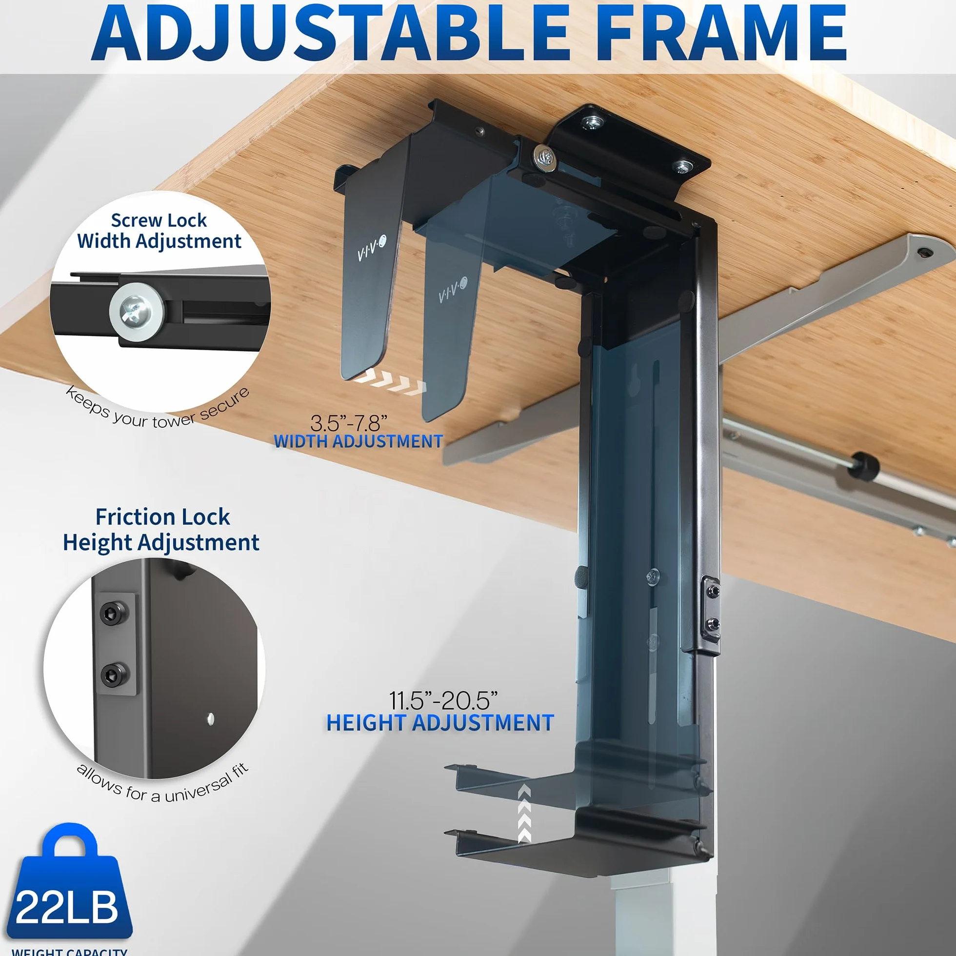VIVO MOUNT-PC01 Regulowany uchwyt do komputera pod biurkiem i ścianą, obrotowy, czarny