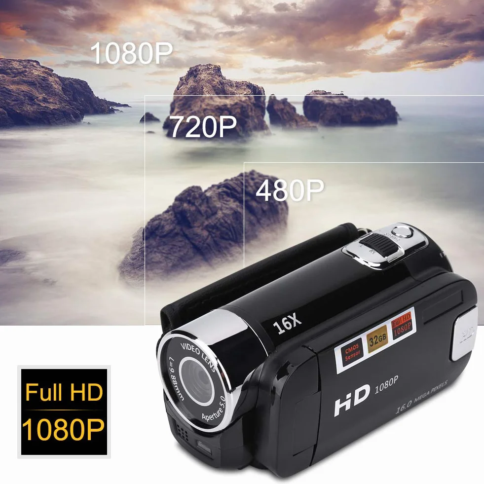 Kamera Cyfrowa Full HD 1080P 16X Zoom Obrót 270° DV Wideo EU-Black