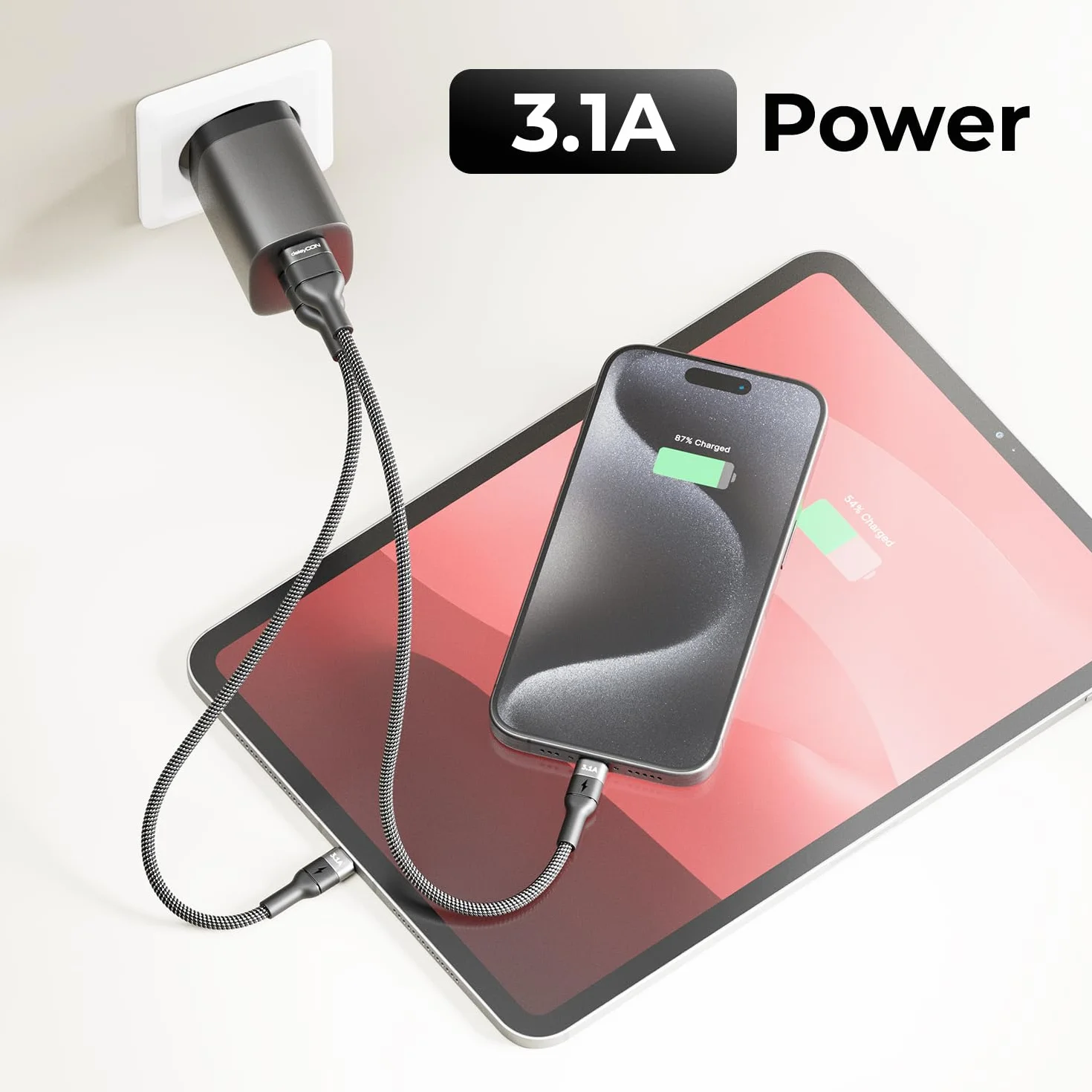 deleyCON 1m USB C Kabel 3.1A Ładowania Przewód Danych USB-A na USB-C do iPhone 16 15 Pro Max Galaxy A16 A56 S26 S25 S24 S23 Pixel iPad Pro