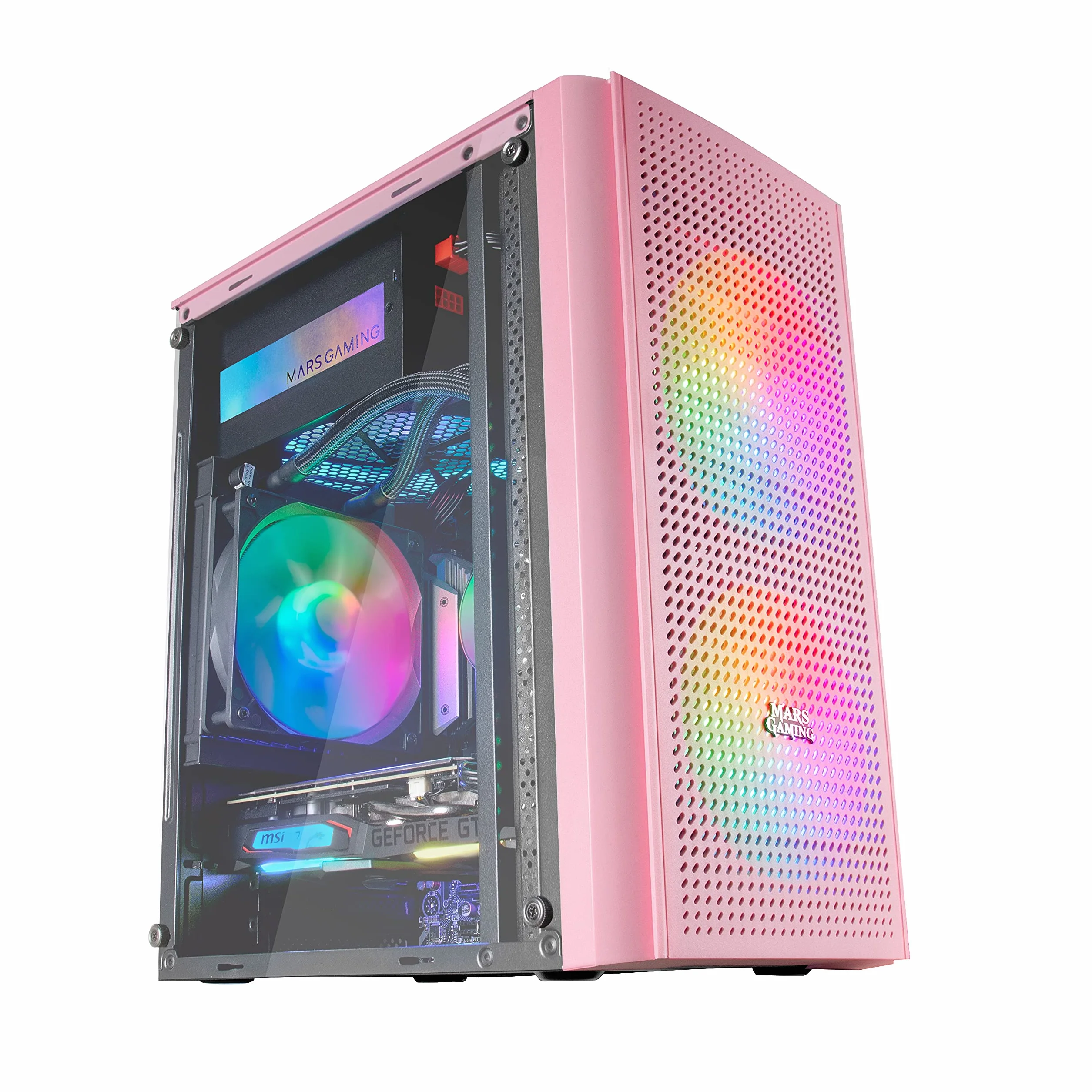 Mars Gaming MC300P różowa, Micro ATX obudowa PC, szkło hartowane, przód MESH, 3 wachlarze FRGB