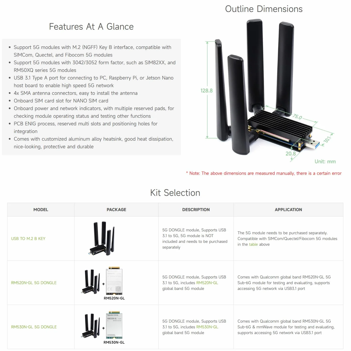 Waveshare USB TO M.2 B KEY Driver Board Module for M.2 Interface 4G/5G Module(NOT Included), With 4x Antennas,USB 3.1 Port for Raspberry Pi/PC/Jetson Nano Motherboard to Achieve High Speed 5G Network