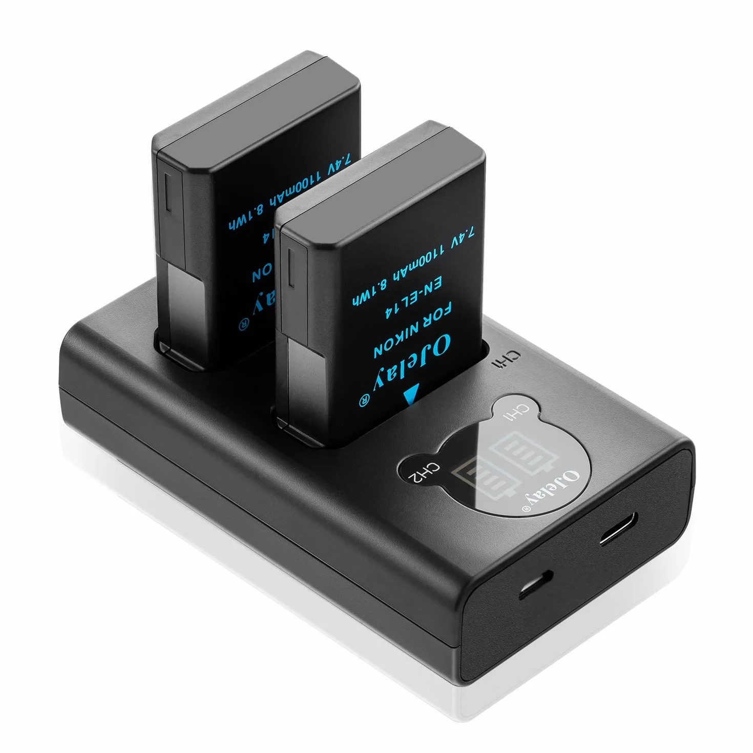 OJelay EN-EL14 1100 mAh akumulator zastępczy 2 sztuki do aparatu Nikon D3100 D3200 D3300 D3400 D3500