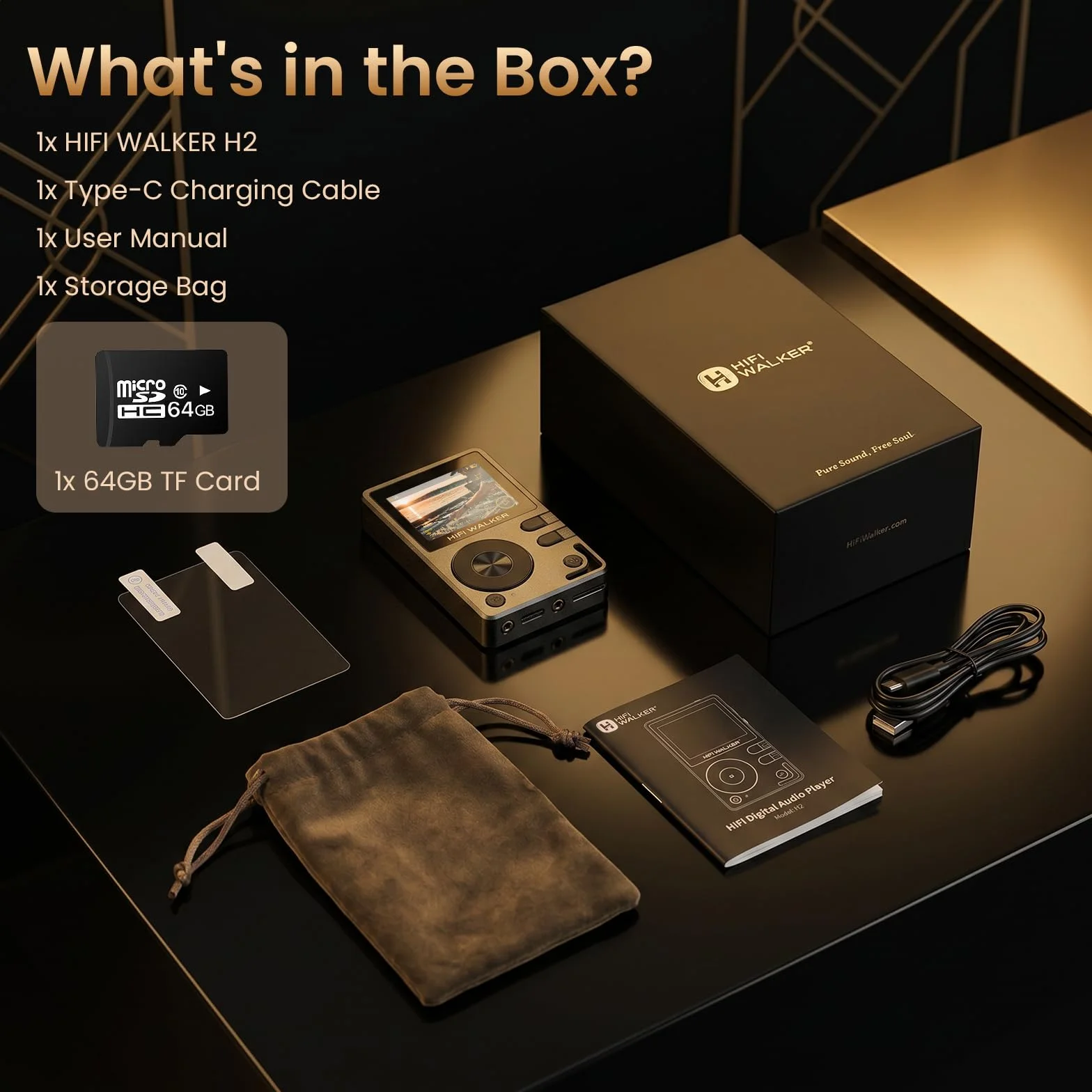 HIFI WALKER H2 Odtwarzacz MP3 z Bluetooth, DSD DAC, odtwarzacz Hi-Res FLAC, bezstratny odtwarzacz muzyczny, przenośny odtwarzacz audio z 64GB pamięcią, rozszerzalną do 256 GB