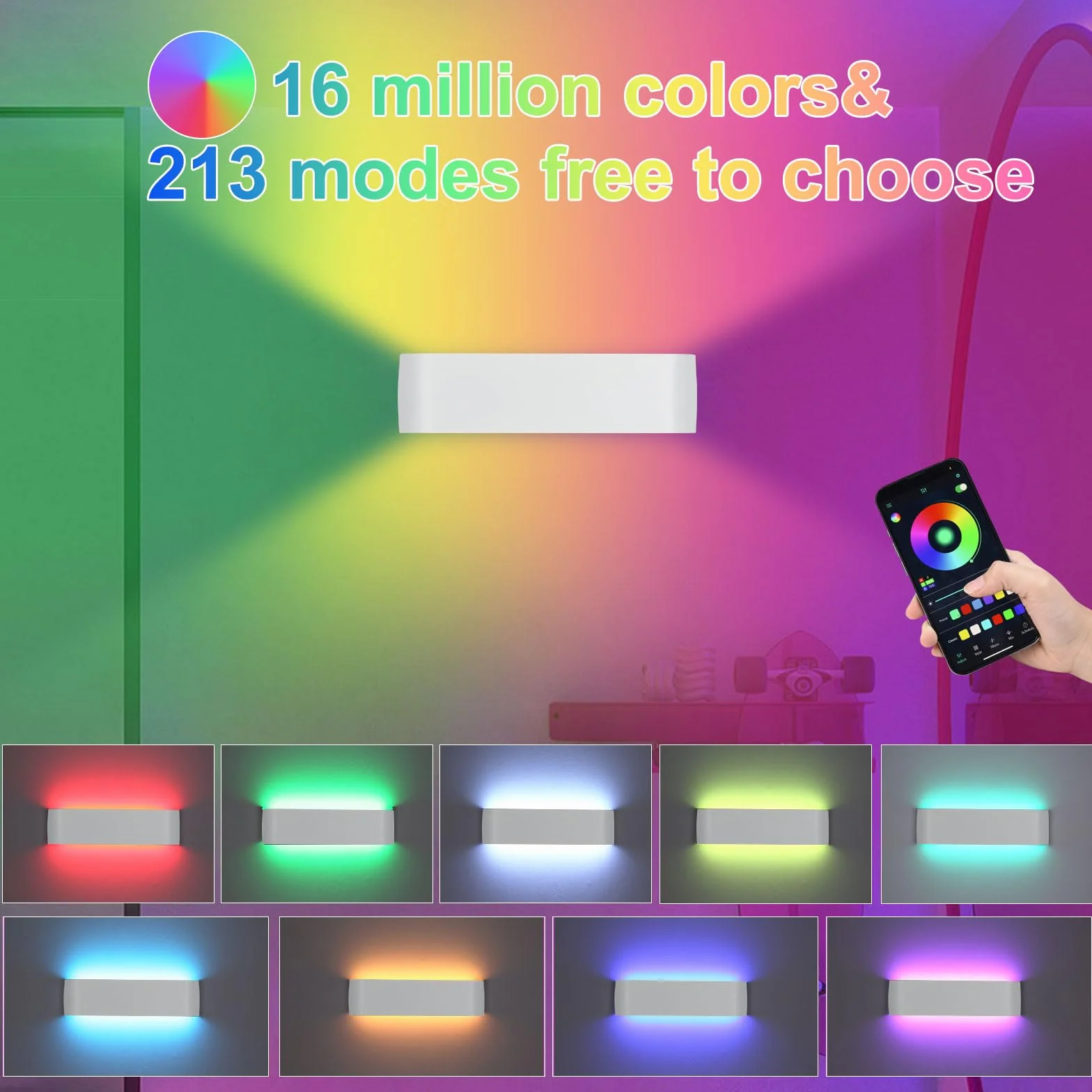 Lightess Inteligentna lampa ścienna LED RGB LED, ściemniana, lampa ścienna z pilotem zdalnego sterowania, sterowanie aplikacją, nastrojowe światło, lampa gamingowa, 213 trybów, 16 milionów kolorów