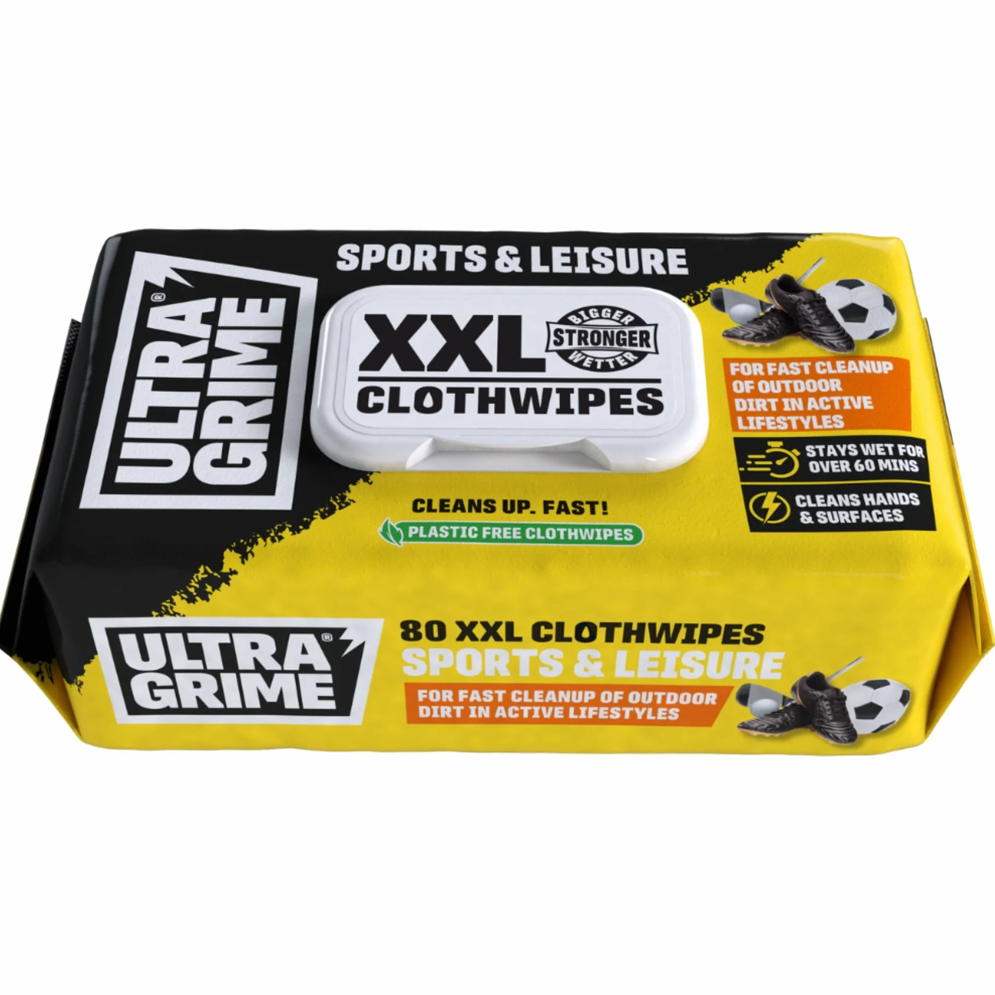 UltraGrime Biodegradowalne chusteczki do tkanin XXL - 80 grubych wielofunkcyjnych ściereczek do czyszczenia - Multi Surface Cleaner do sprzętu sportowego, rąk, trampek, butów piłkarskich, czyszczenia