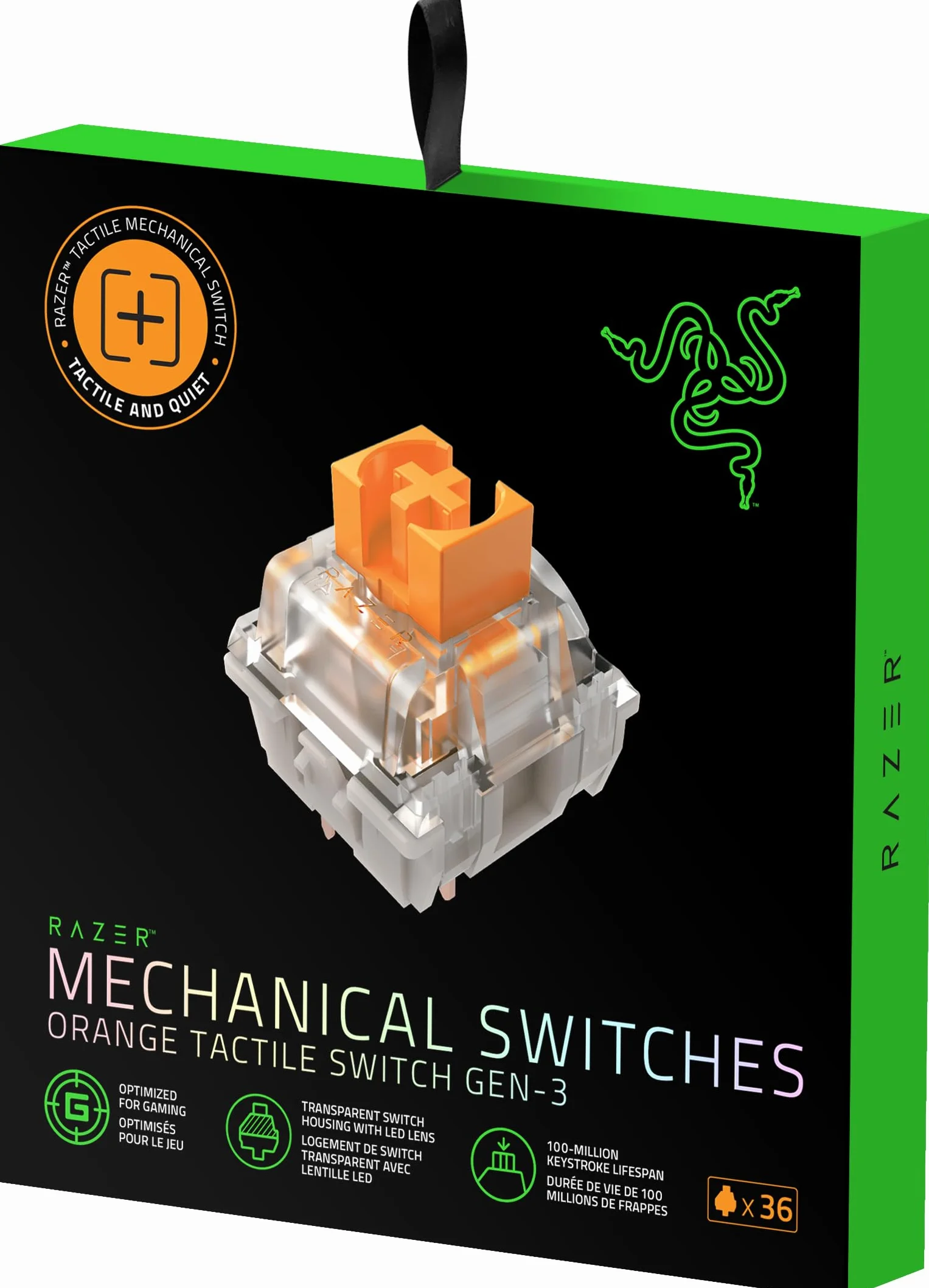 Razer Zestaw przełączników mechanicznych – pomarańczowy przełącznik dotykowy (zoptymalizowany do gier, przezroczysta obudowa przełącznika z soczewką LED, żywotność 100 milionów naciśnięć klawiszy