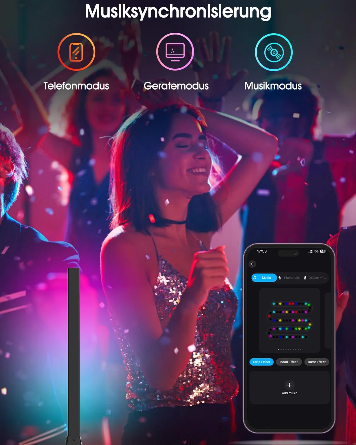 Lampa LED RGB [2 sztuki], lampa gamingowa z podświetleniem tła TV, zasilana przez USB, 42 cm, synchronizacja z muzyką, sterowanie za pomocą aplikacji, lampa otoczenia z pilotem zdalnego sterowania, do