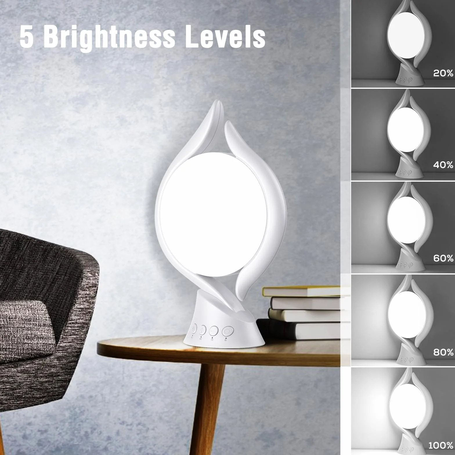 KICLBD Lampa do światła dziennego, lampa do terapii światłem dziennym 10000 Lux 3 kolory światło, 4 timery, 5 regulowanych intensywności światła i funkcja pamięci, lampa solarna bez promieniowania UV