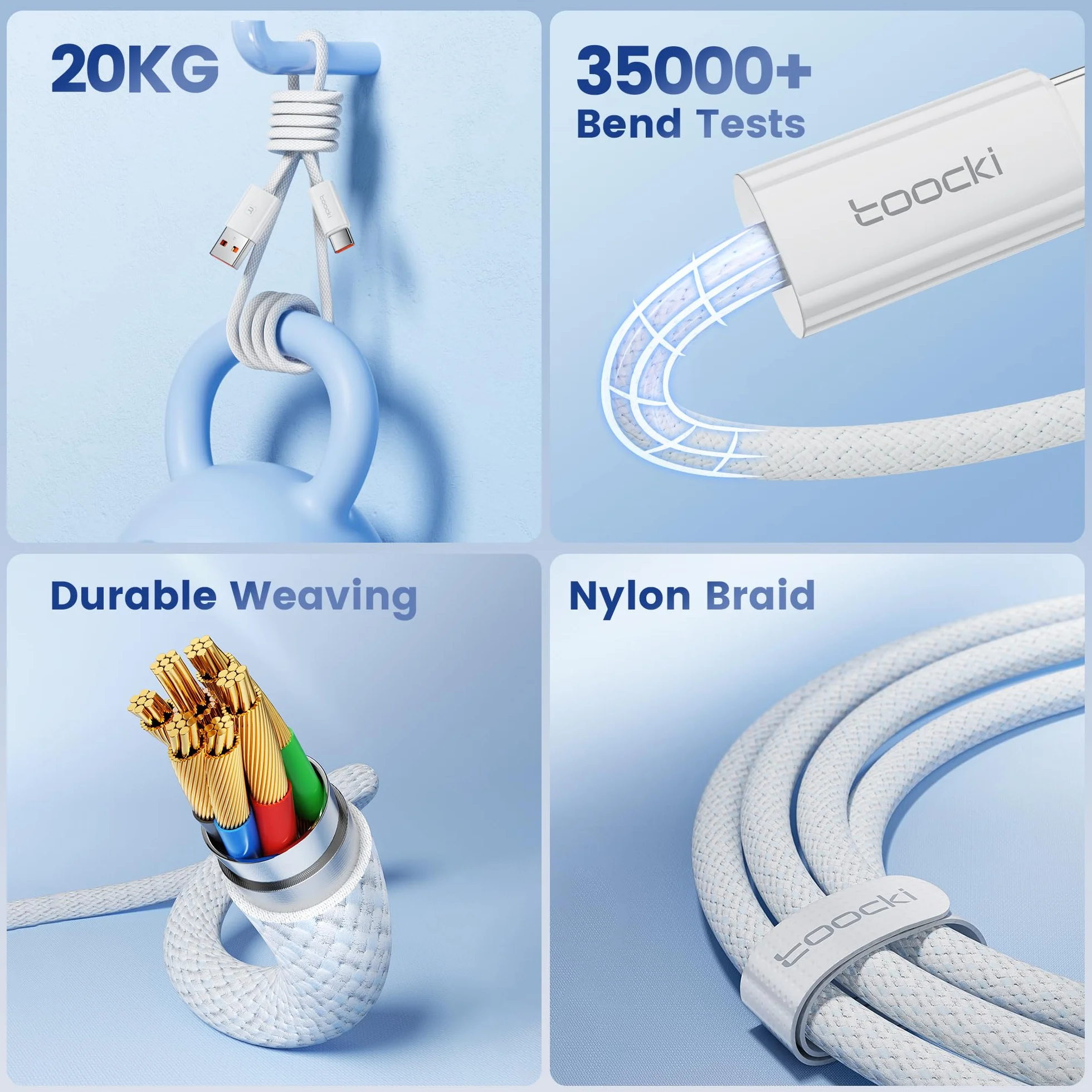 toocki Kabel USB C, 2 m, kabel do ładowania USB C, kabel do szybkiego ładowania, nylonowy kabel do ładowania USB C do iPhone 16 Pro Max, Samsung Galaxy S24, S23, S22, S21, S20, S10, S9, S8, Note10