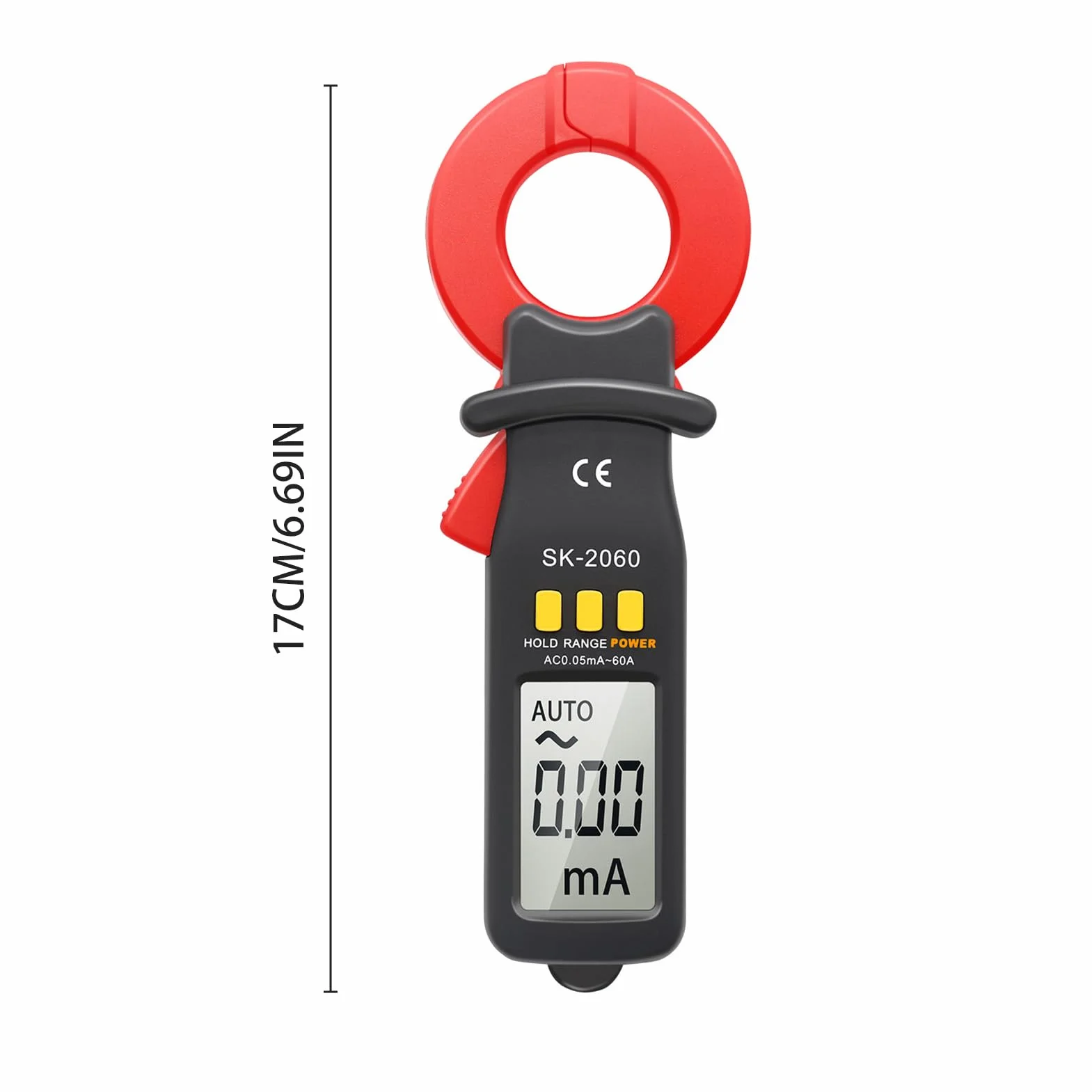 FTVOGUE Cyfrowy Miernik Cęgowy SK2060 Zakres 60A AC DC Tester Prądu Upływowego z Automatycznym Zatrzymaniem Zakresu 1999 zliczeń dla Elektryków Techników HVAC (SK-2060 AC 0,05 mA-60A)