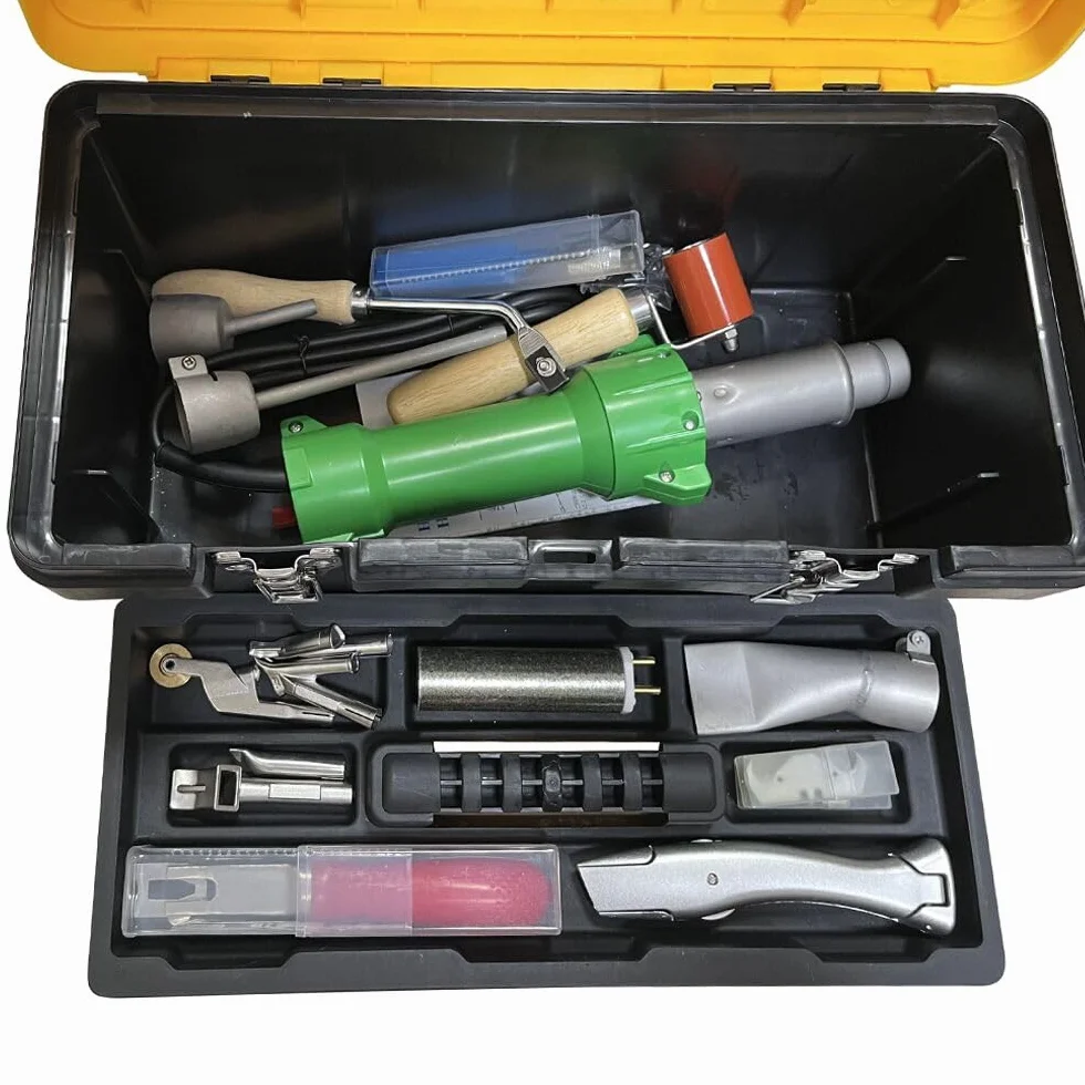 Pistolet na gorące powietrze 1600 W, spawarka z tworzywa sztucznego PVC TPO, oświetlenie LED, z zestawem do spawania motyla, dysze spawalnicze, zestaw do przycinania powłok
