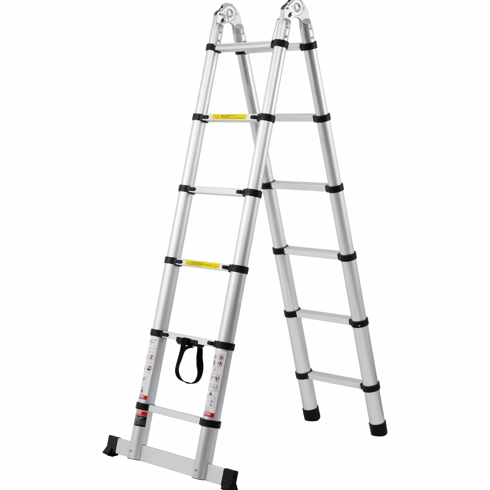 VEVOR Drabina teleskopowa aluminiowa 1,85-3,79 m, wysuwana w kształcie litery A, nośność 170 kg, składana