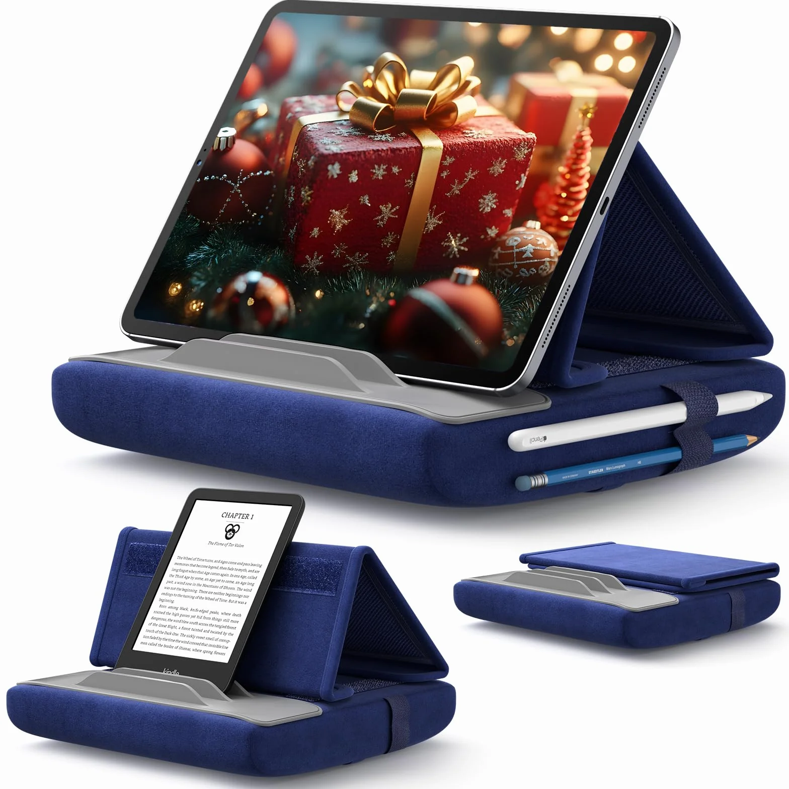 JSAUX Uchwyt na tablet do łóżka, stojak na poduszkę na tablet Kompatybilny z iPadem Pro 11 10,5 9,7 10,2 Air Mini, Kindle, Tablet, telefony i inne urządzenia 4-11'' na kolana, łóżko i biurko Granatowy