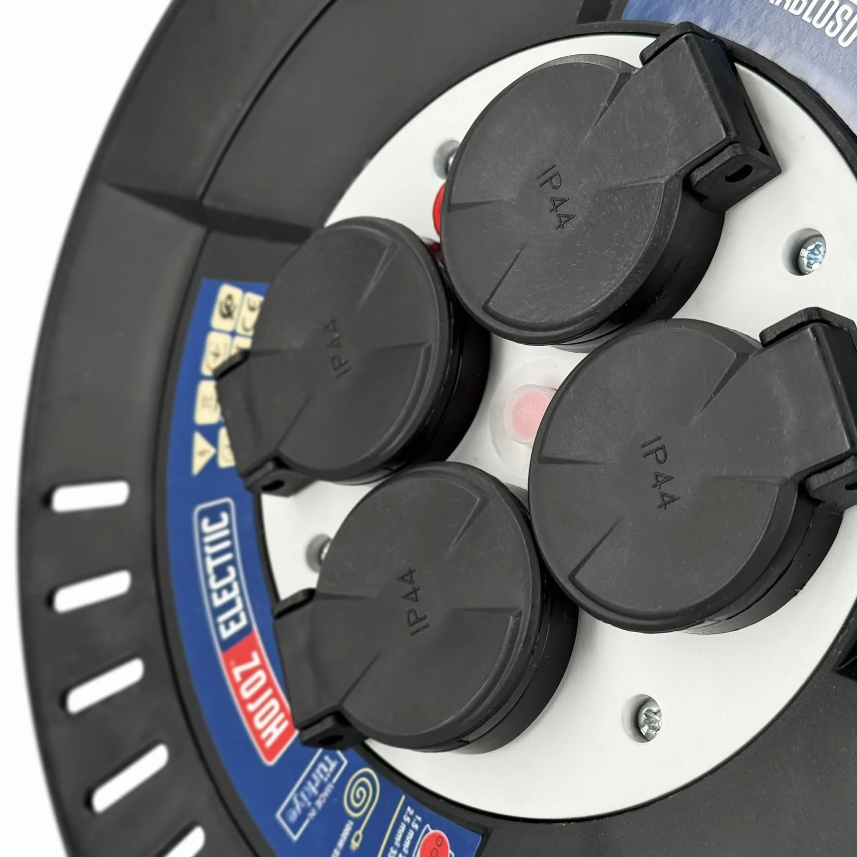 Przedłużacz Bębnowy Budowlany 40 m Mocny IP44 - Rolka Kablowa z 4 Gniazdami Schuko 3×2,5 mm² - Bęben Kablowy Ogrodowy 230V 3300W - Przedłużacz Zewnętrzny do Ogrodu, Garażu - Horoz Electric