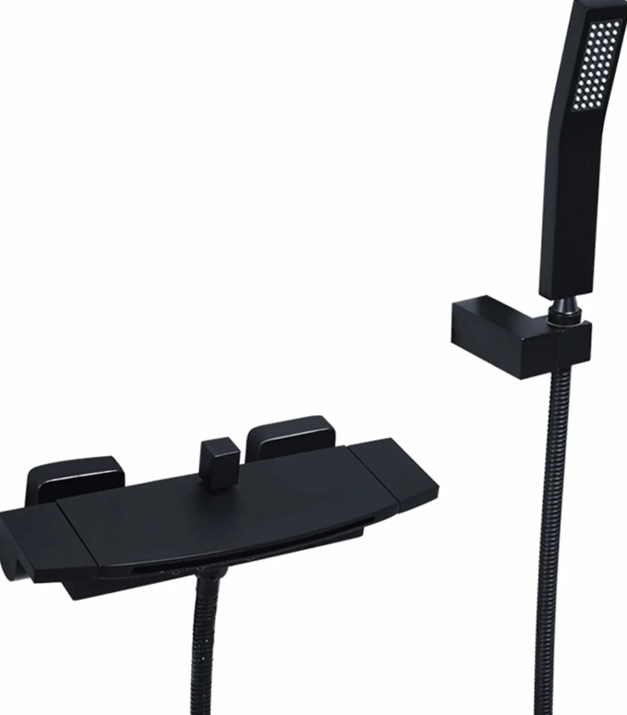 Bateria wannowa ścienna z mieszaczem wannowym i prysznicem ręcznym Bateria wannowa, bateria wodospadowa, mosiężna bateria prysznicowa, bateria prysznicowa z podwójną kontrolą wody, chrom, czarny, sc
