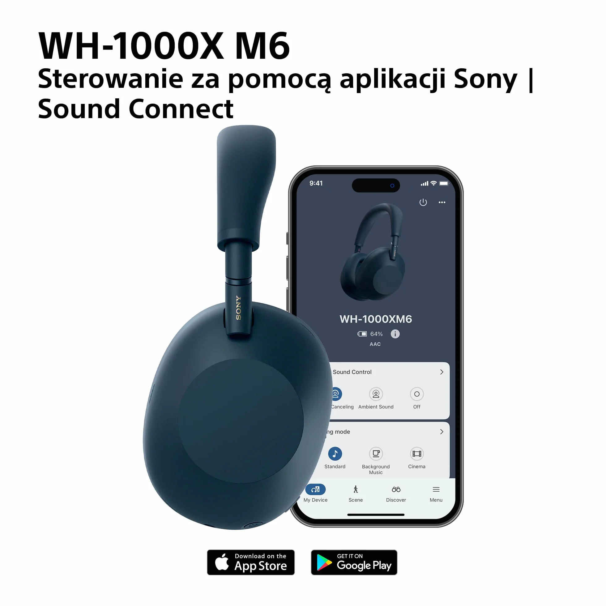 SONY WH-1000XM6 Flagowe bezprzewodowe słuchawki nauszne z redukcją szumów, wyjątkowy dźwięk Hi-Res, najwyższy komfort, składana konstrukcja, wytrzymałe etui, akumulator 30 HR, iOS i Android -granatowe