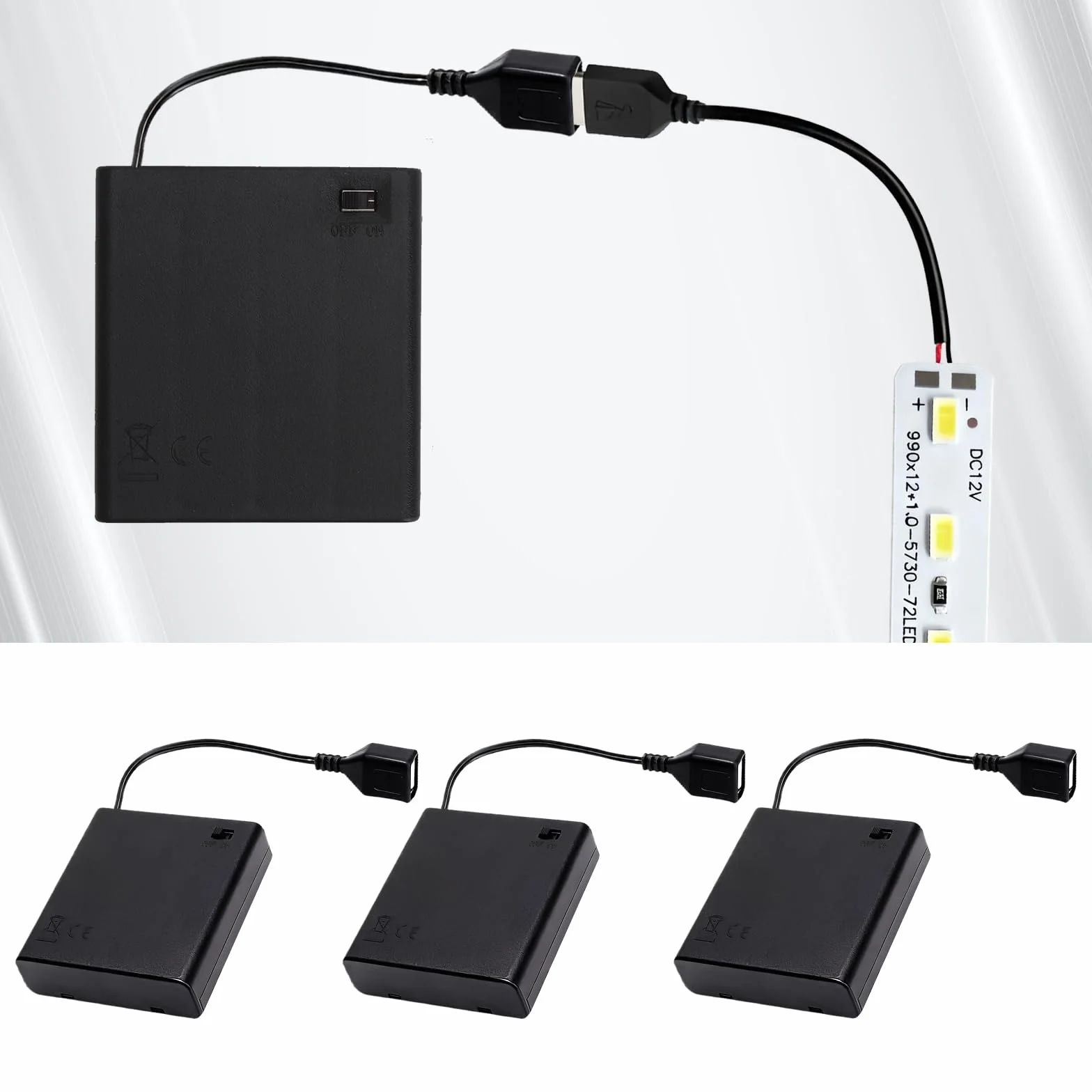 4 Sztuki Uchwytów na Baterie AA z Portem USB i Przełącznikiem, 6V, Tworzywo Sztuczne, 4 x 1,5V Pojemnik na Baterie do Samochodów RC LED