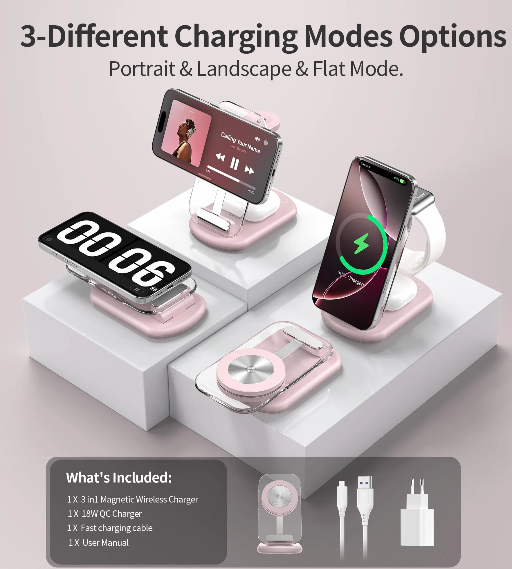 Magnetyczna bezprzewodowa stacja ładująca 3 w 1 do Apple iPhone 16 15 14 Apple Watch AirPods Pro