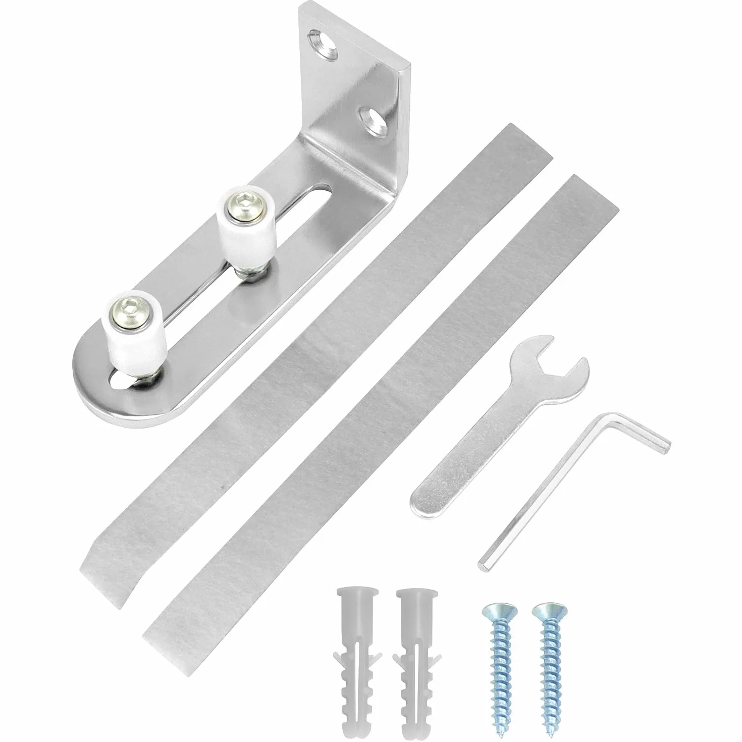 QWORK® Regulowana prowadnica do drzwi przesuwnych, montaż do podłoża, konstrukcja ze stali nierdzewnej, do drzwi o grubości do 7 mm