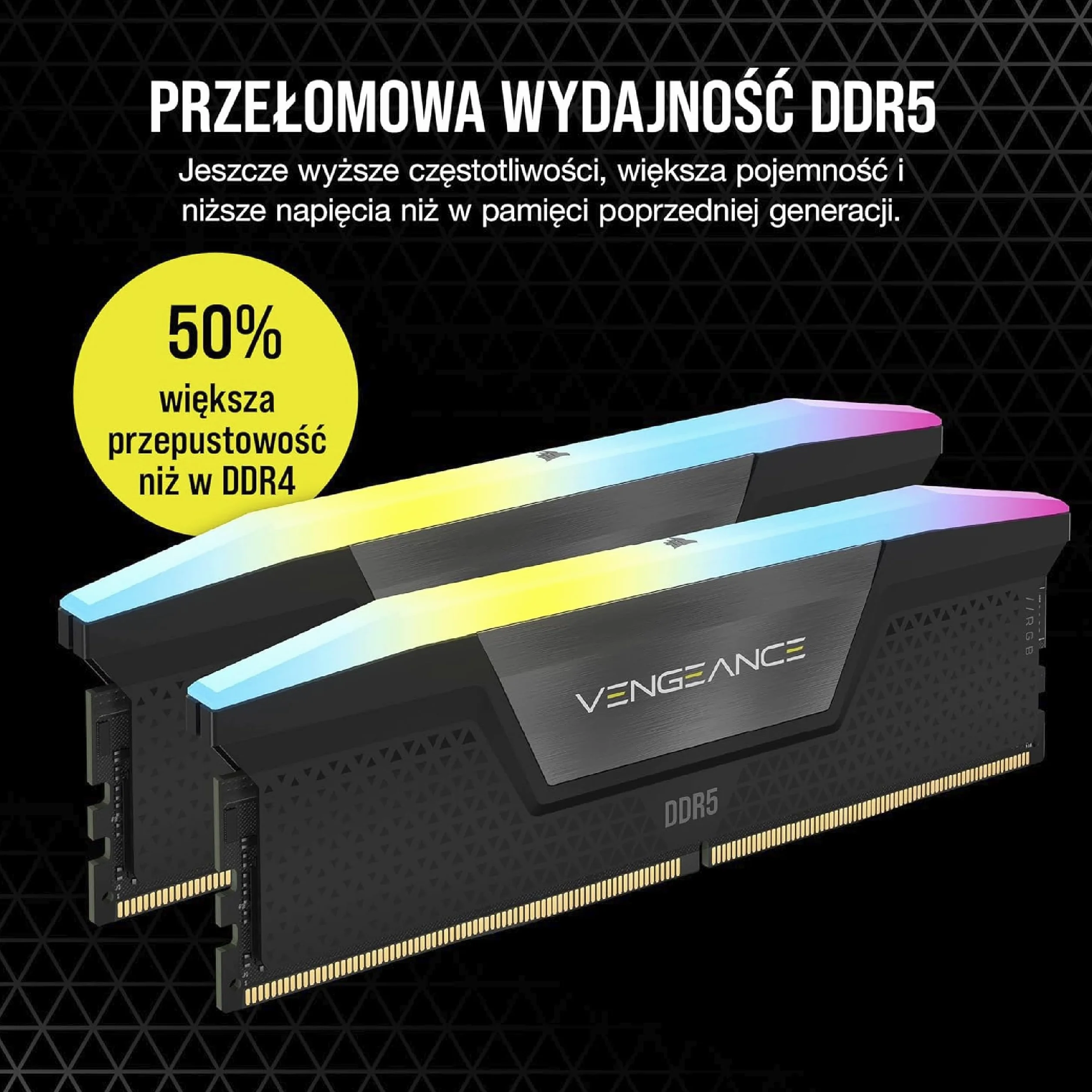 CORSAIR VENGEANCE RGB DDR5 RAM 96 GB 6000 MHz CL36 AMD EXPO Intel XMP 3.0 Szary