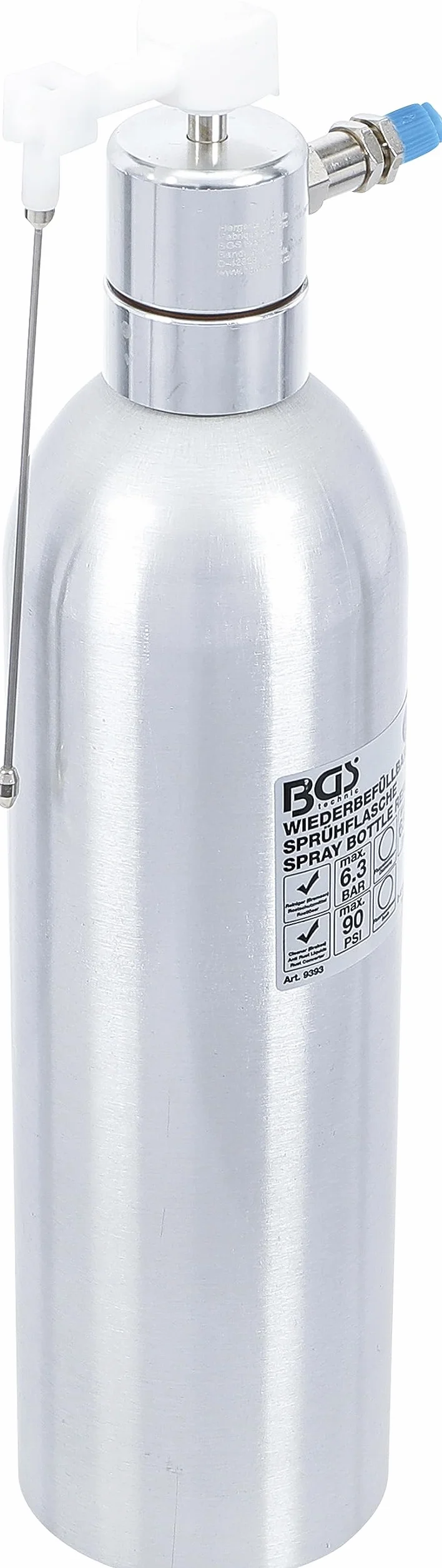BGS 9393 | Pneumatyczna butelka ze spryskiwaczem | wersja aluminiowa | 650 ml