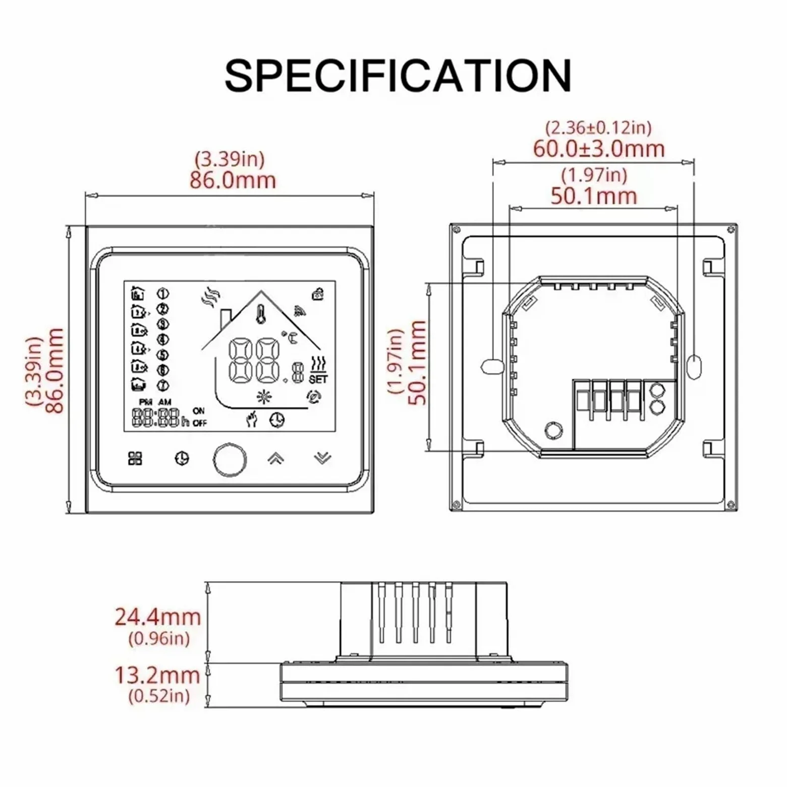 Inteligentny termostat, 2 4-rurowy inteligentny klimatyzator centralny WiFi termostat 3-biegowy regulator temperatury jednostki wentylatora(Nero)