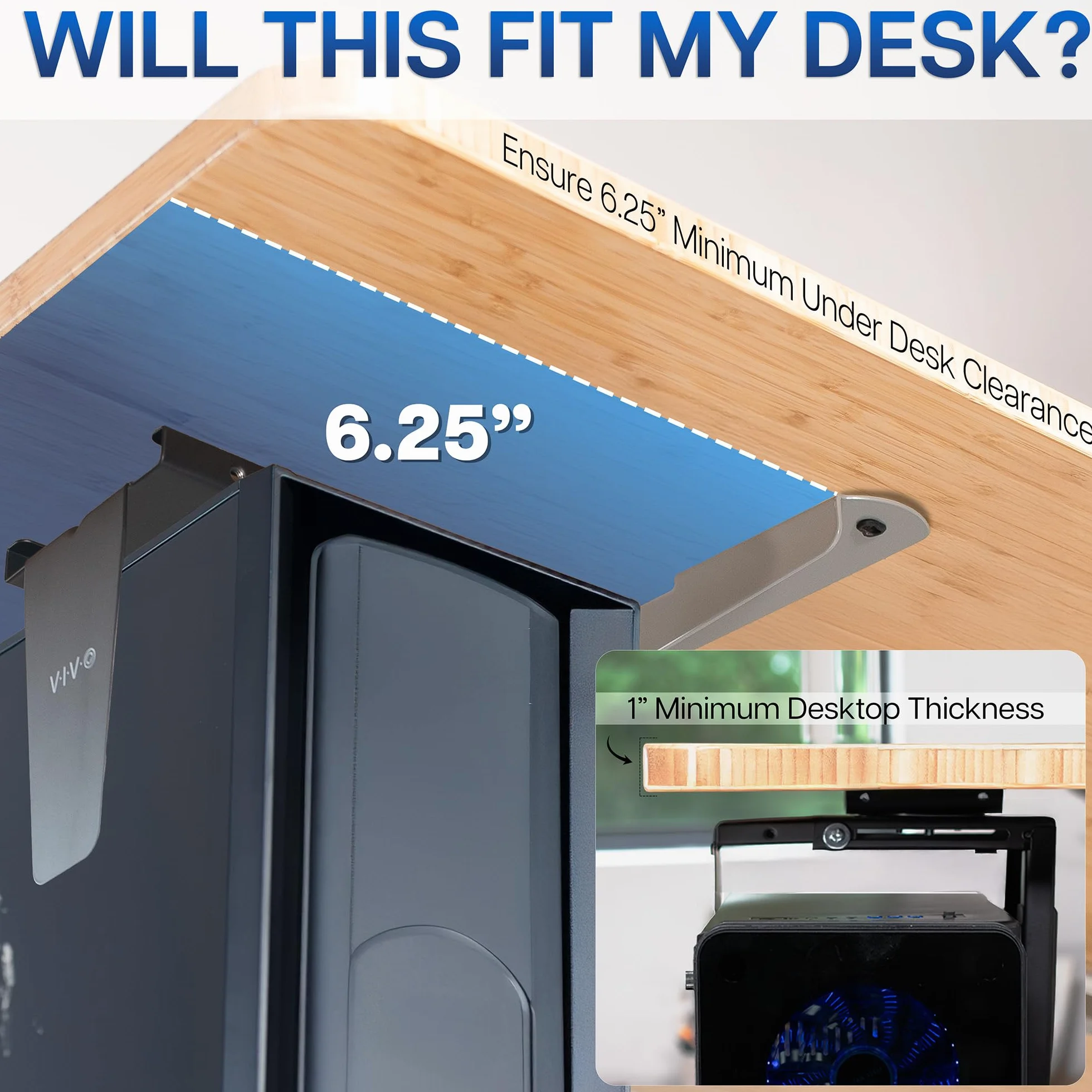 VIVO MOUNT-PC01 Regulowany uchwyt do komputera pod biurkiem i ścianą, obrotowy, czarny