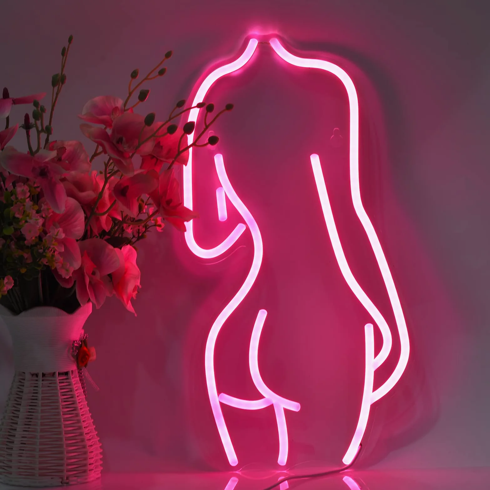 Neonowe znaki LED, lampka nocna z przyłączem USB, dekoracyjny znak, do sypialni, jaskini męskiej, baru, pubu, sklepu, klubu, garażu, domu, na imprezę, artystyczna dekoracja ścienna (17 x 8 cm, różowy)