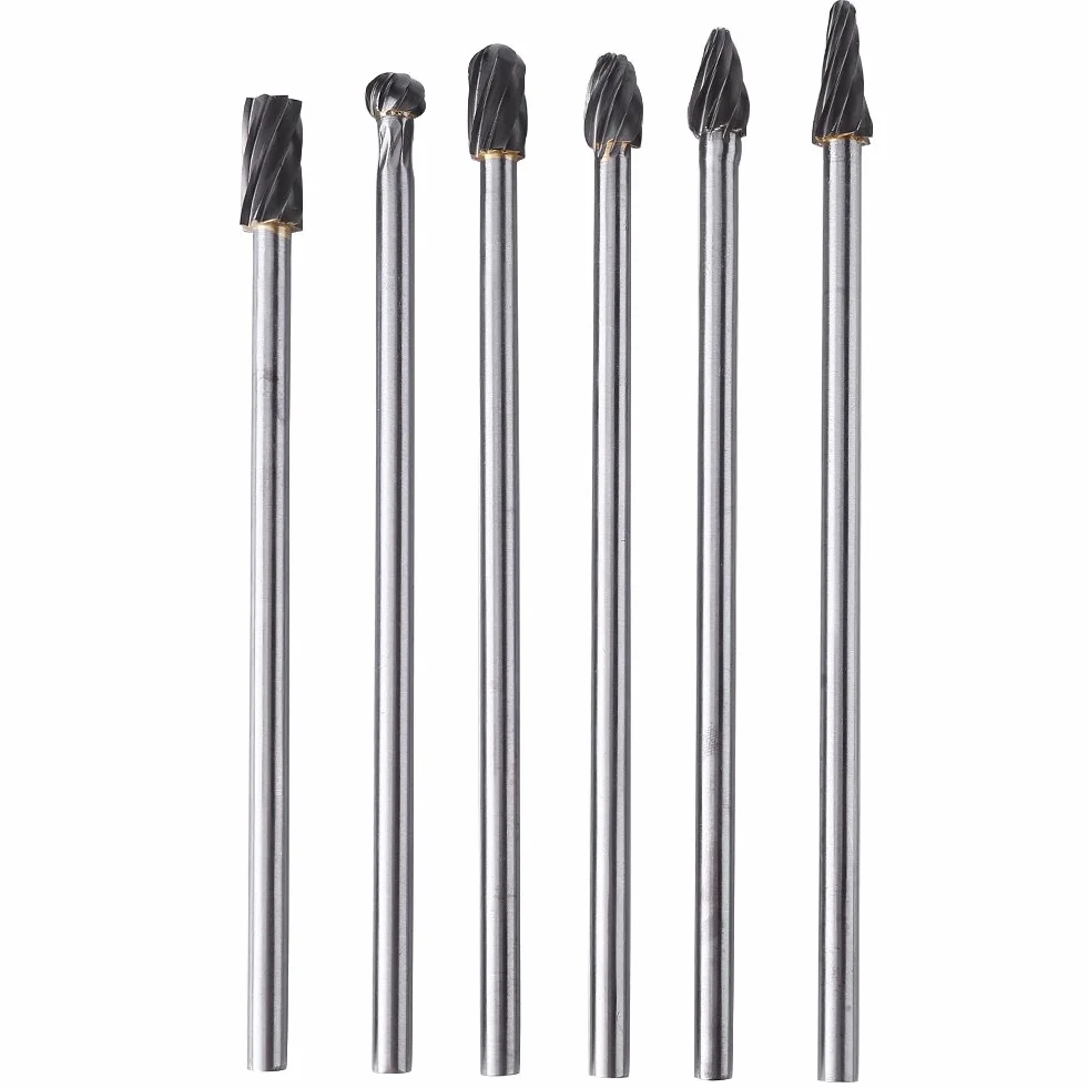 6 szt. 6 mm trzpień węglika wolframu obrotowy zestaw frezów do szlifierki aluminiowa głowica 10 mm