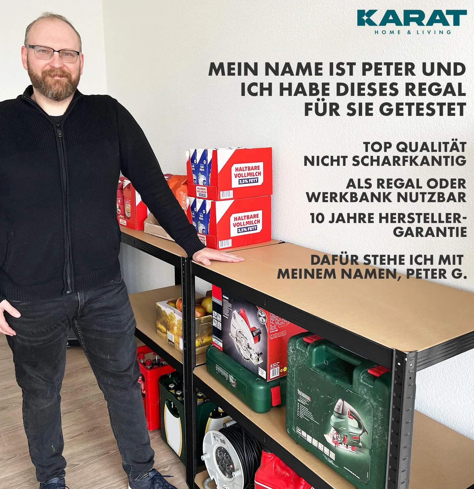 KARAT Regał do dużych obciążeń, zestaw 2 szt. – regał wtykowy, do piwnicy, regał magazynowy – 5 regulowanych półek (czarny, 50 x 100 x 200 cm)