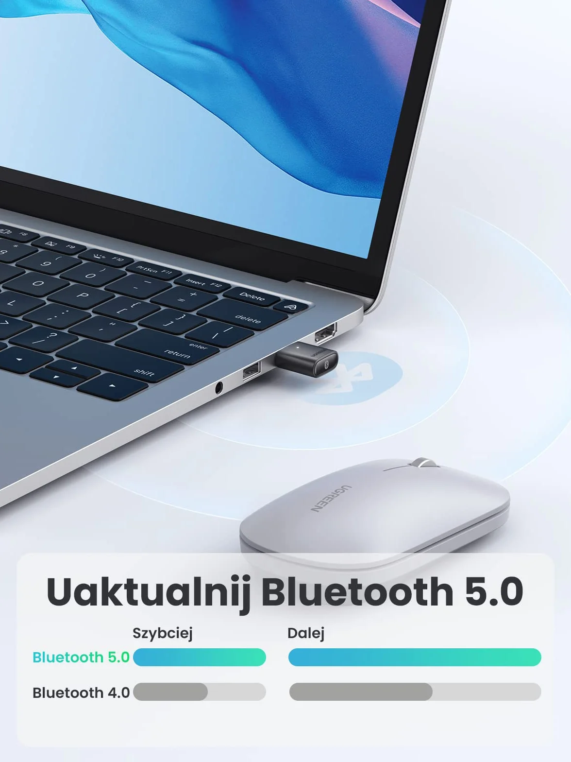 UGREEN Bluetooth 5.0 Dongle USB Bluetooth do obsługi komputera Windows 11/10/8.1/7, kompatybilny z kontrolerem PS5/PS4 Pro X Box One S, Słuchawkami, Głośnikiem itp.