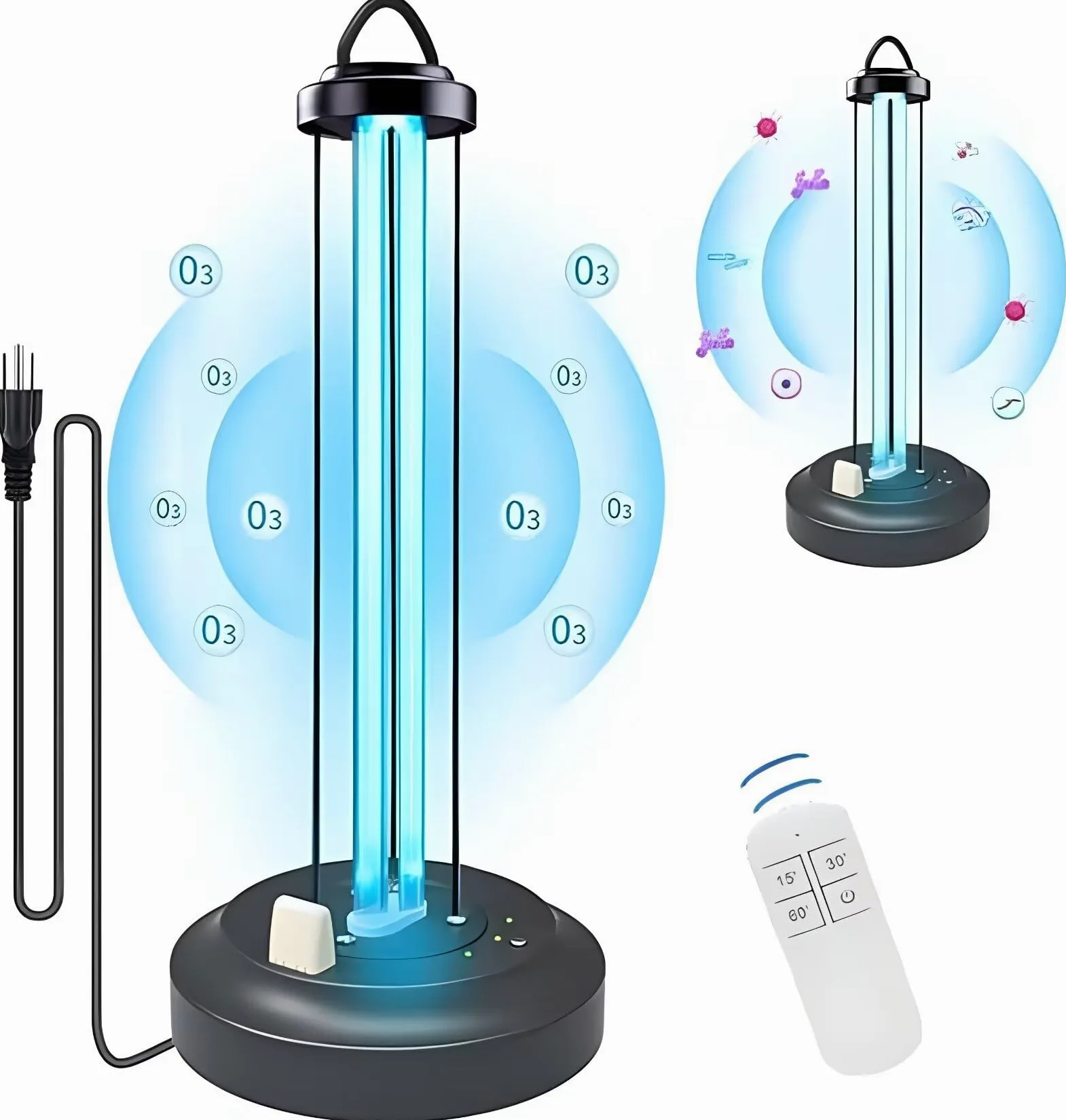HYLR Sanitizer lampa kwarcowa UV, lampa ozonowa, UVC, lampa do sterylizatora, lampa do domu, biura, szkoły, usuwanie nieprzyjemnego zapachu i pleśni, trzystopniowy timer, pilot zdalnego sterowania