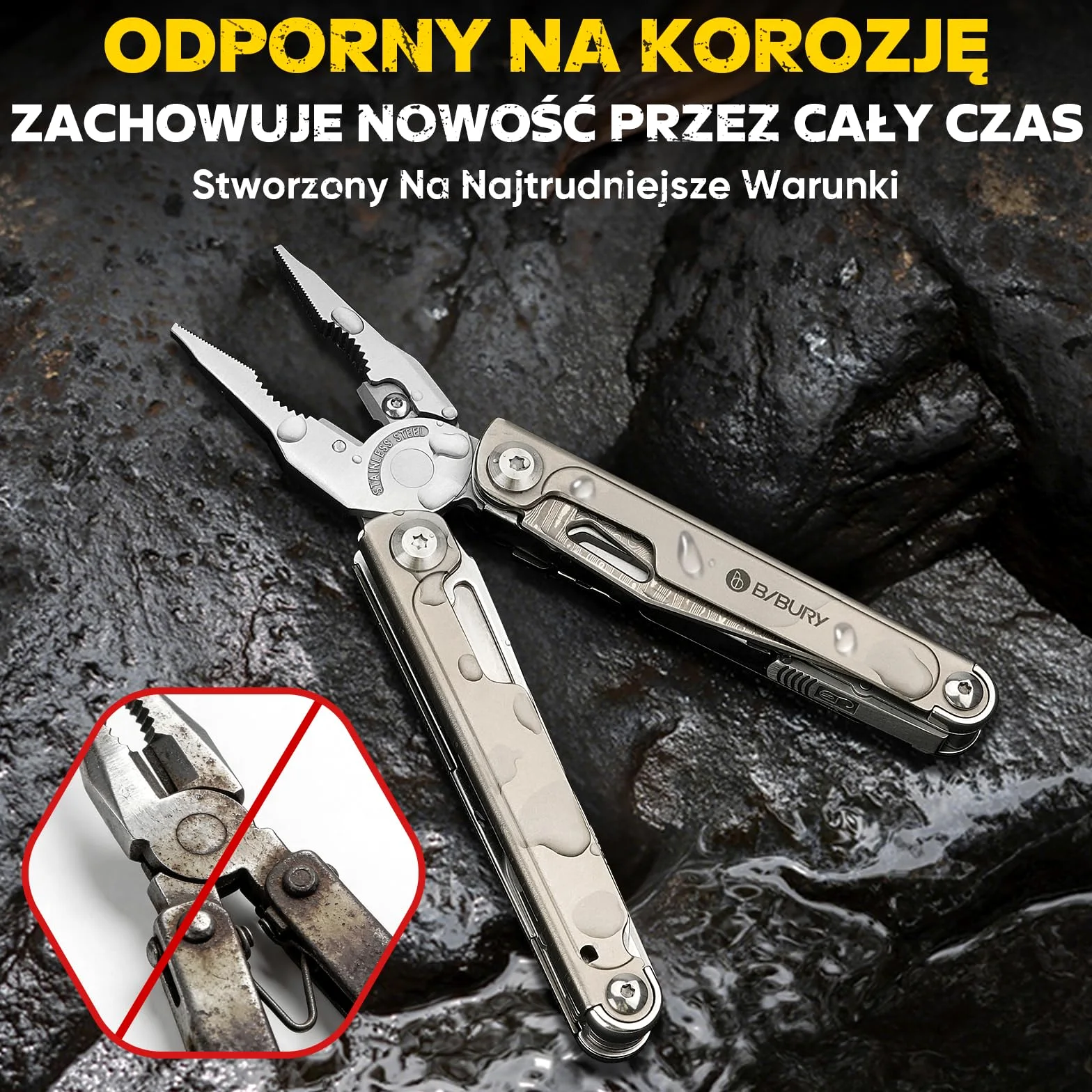 BIBURY Multitool Tytan & Stal Damasceńska,Multitool z Kombinerkami