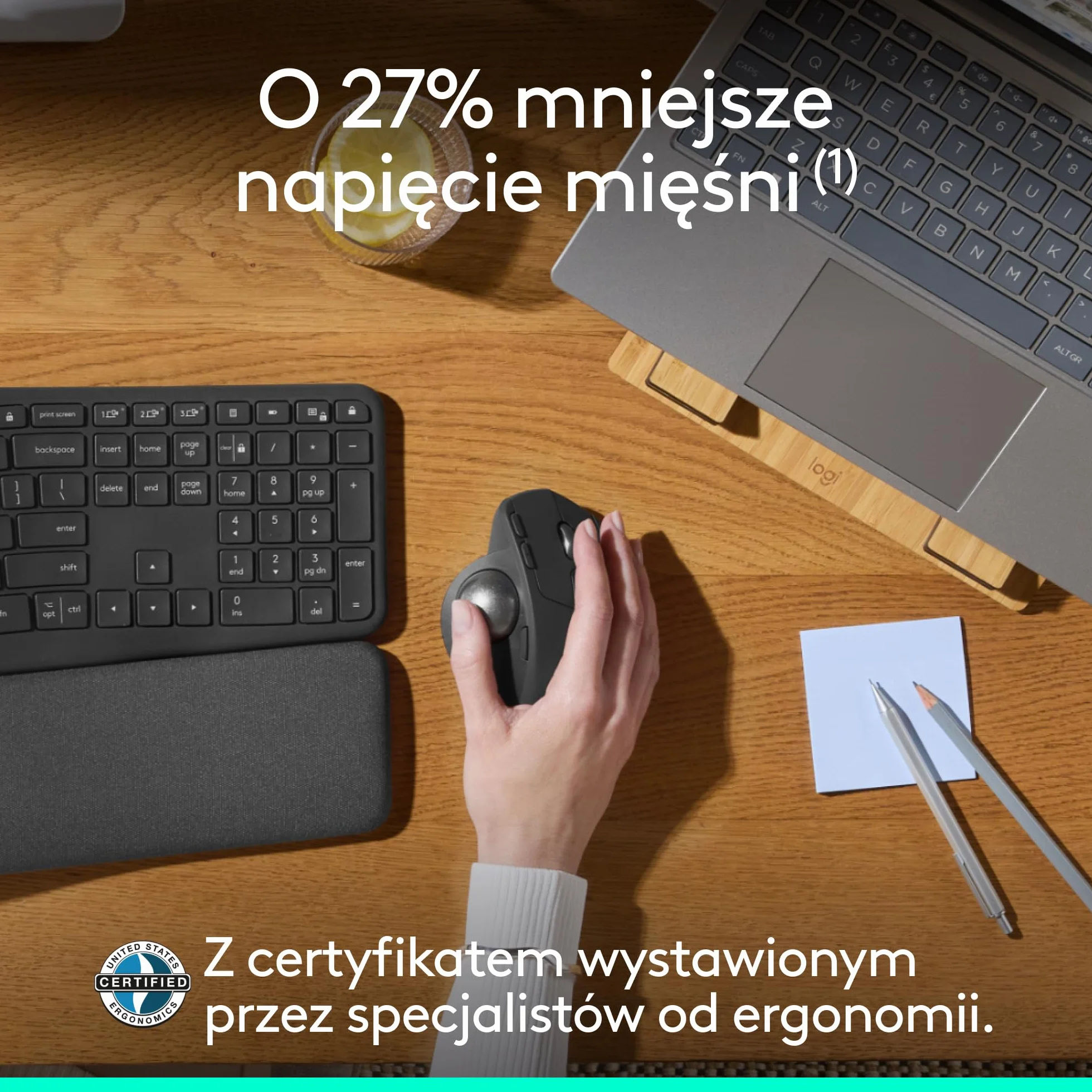Logitech MX Ergo S Bezprzewodowa Mysz z Trackballem, Ergonomiczna, USB-C, Bluetooth, 6 Przycisków, PC/Mac - Grafit