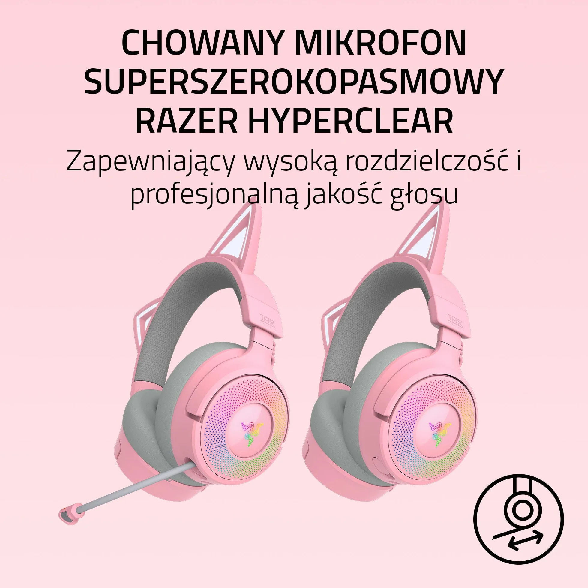 Razer Kraken Kitty V3 Pro bezprzewodowy zestaw słuchawkowy RGB do gier Triforce 40 mm Hyperspeed Bluetooth Quartz