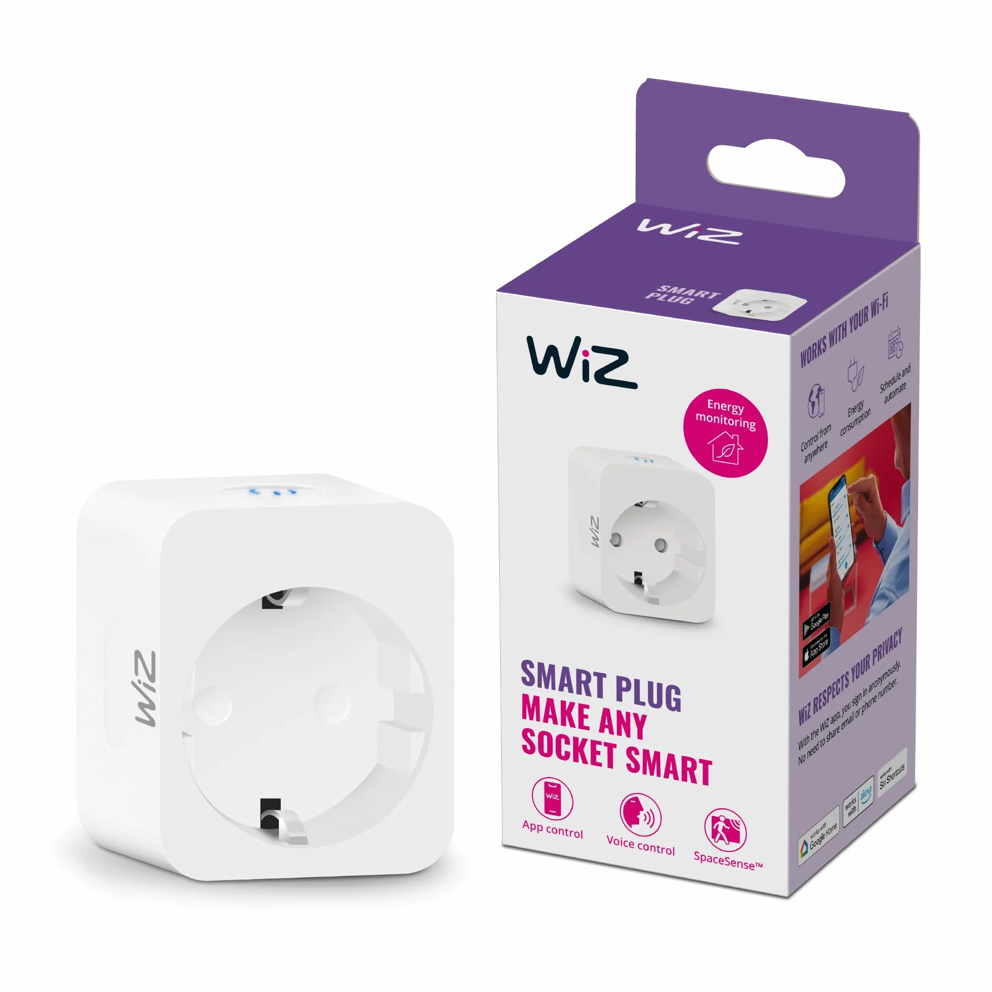 WiZ Inteligentna wtyczka Smart, Typ F, Wi-Fi, sterowanie aplikacją i głosowo, smart home