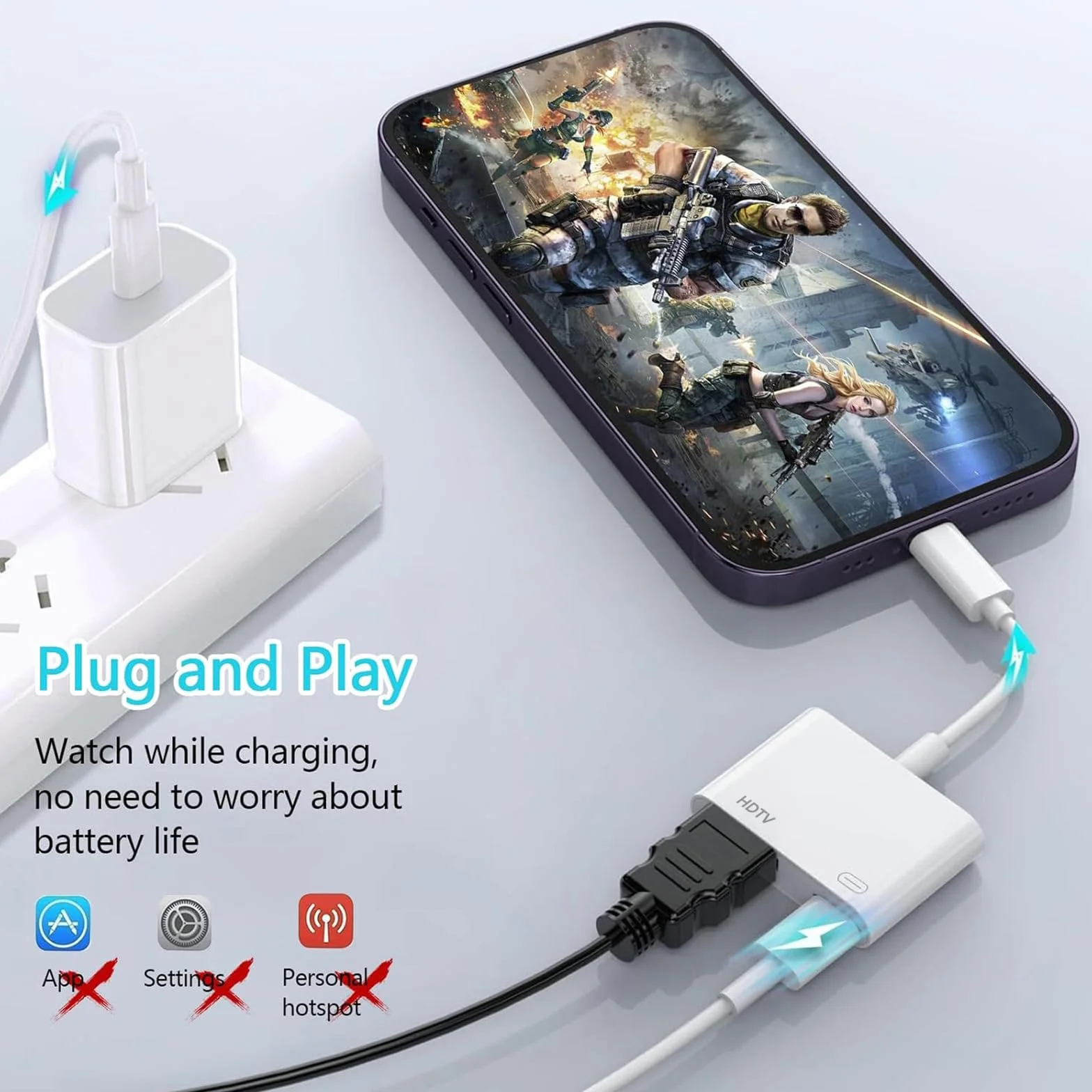 Oliveria Adapter Lightning HDMI, 【MFI Zertifiziert】 Adapter iPhone HDMI do iPhone'a 14/13/12/11/XS/XR/8/7/iPad, Plug and Play
