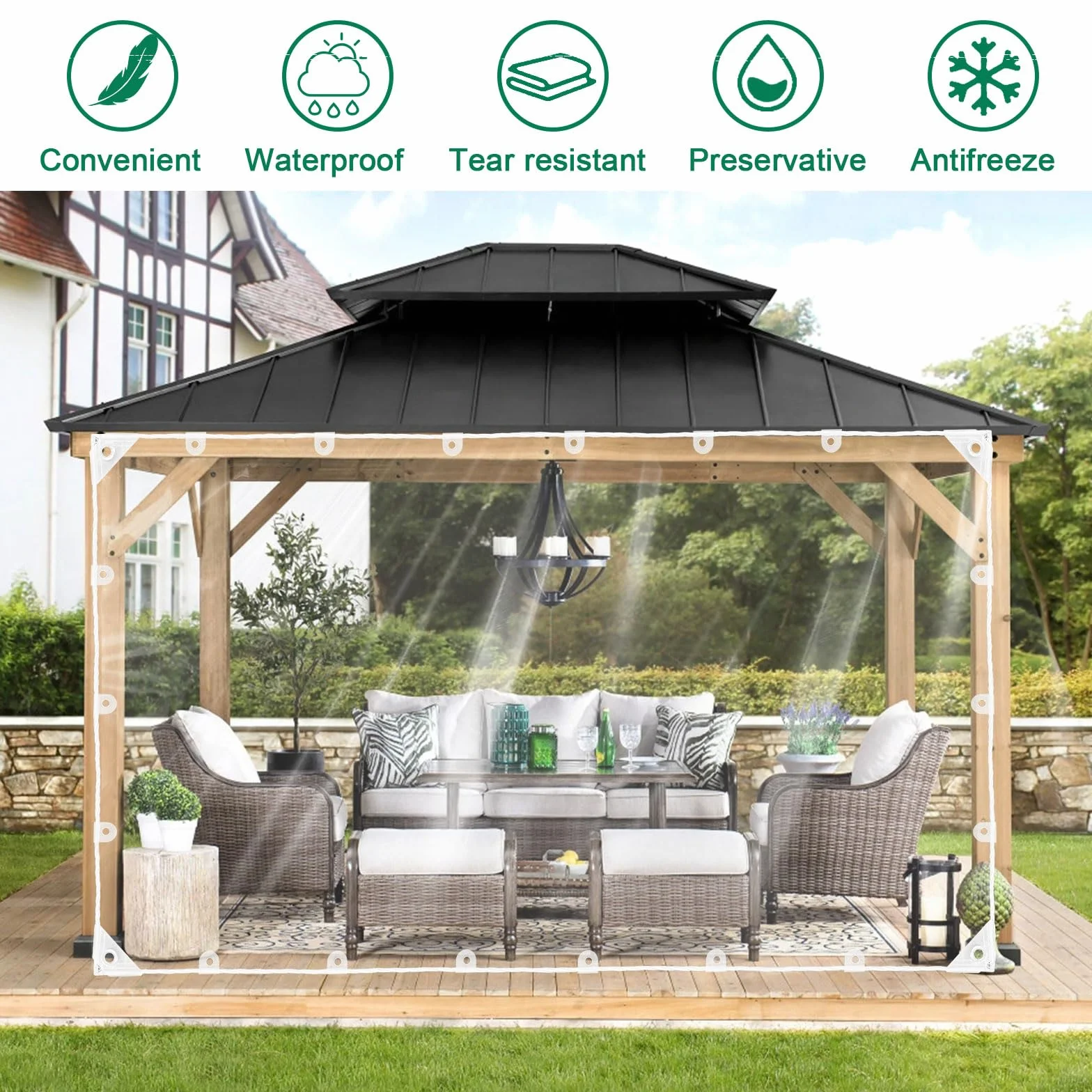 GKXLH Wodoszczelna, wytrzymała, ulepszona, przezroczysta plandeka PCW, 2,5 m x 3 m, pogrubiona, 400 g/m², do ogrodu, odporna na mróz, wiatroszczelna przezroczysta plandeka do użytku na zewnątrz