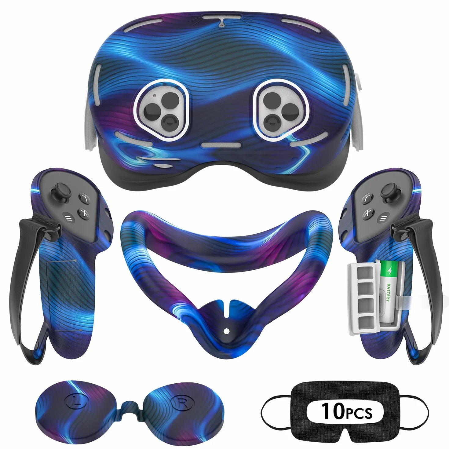 Akcesoria do Oculus Quest 3S, zestaw silikonowych osłon do Meta Quest 3S, zestaw akcesoriów VR, w tym skórzana osłona uchwytu kontrolera, osłona VR, osłona twarzy, osłona obiektywu (Aurora