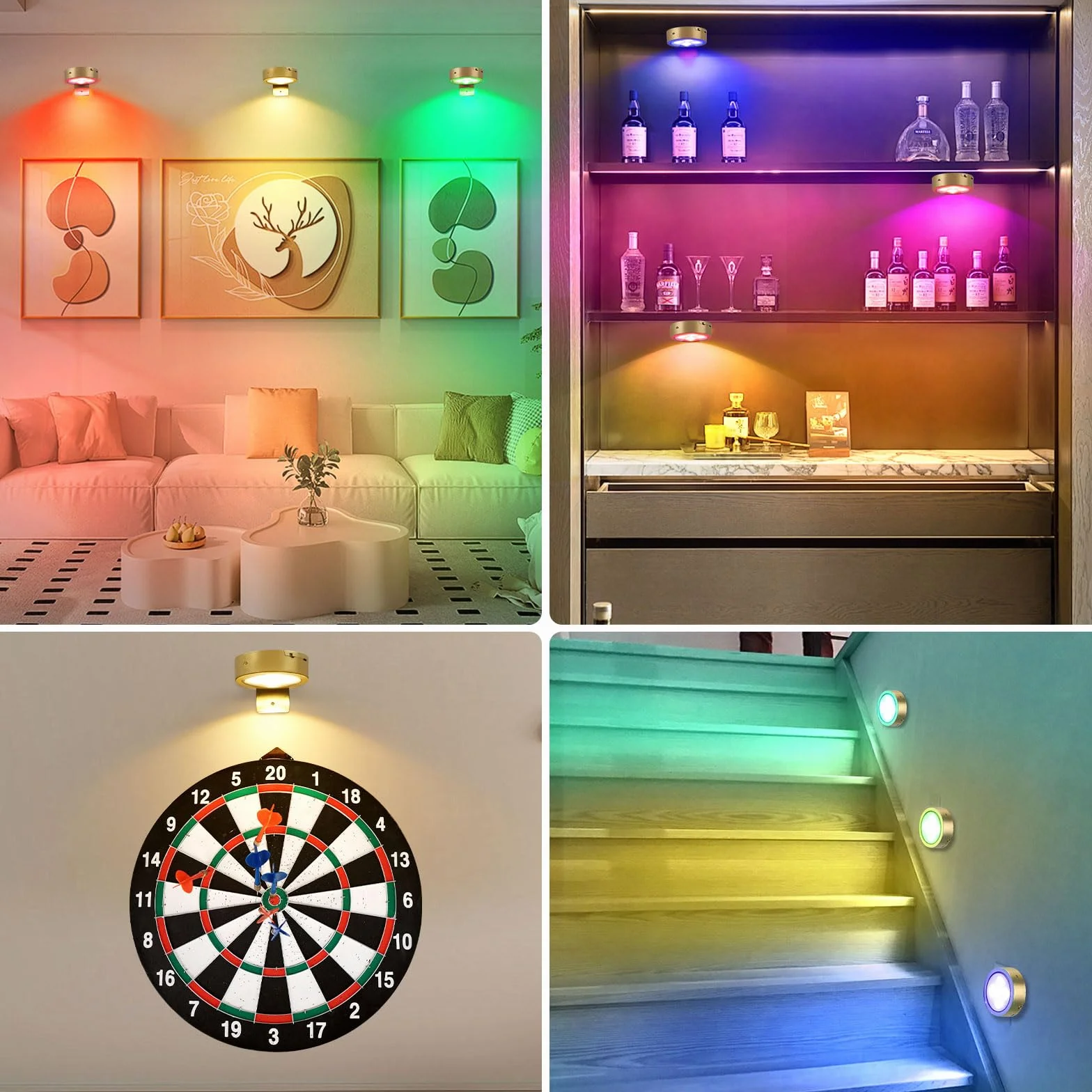 Bezprzewodowa lampa do zdjęć LED, 6 sztuk, ładowana przez USB, złota ramka na zdjęcia, z pilotem zdalnego sterowania, oświetlenie darta, magnetyczna lampa z timerem