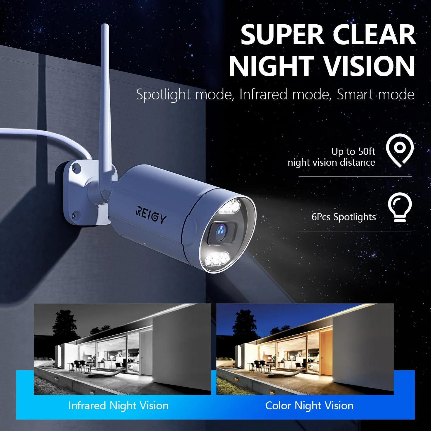 REIGY 8MP zestaw kamer WLAN do monitorowania na zewnątrz z dyskiem twardym 2TB, system nadzoru 4K 16CH WiFi NVR + 4x2160P kamera na zewnątrz, dwukierunkowa technologia audio, wykrywanie ruchu