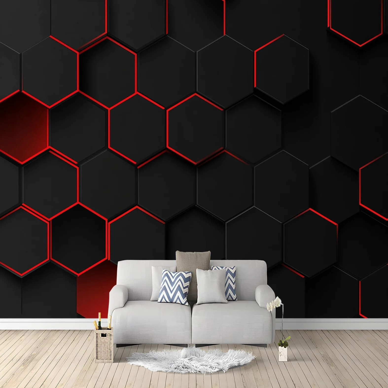 Tapeta do salonu czarno-czerwona geometryczna plastry miodu 250 x 175 cm fototapeta moda dekoracja ścienna plakat 3D tapeta ścienna, do sypialni, biura, pokoju dziecięcego