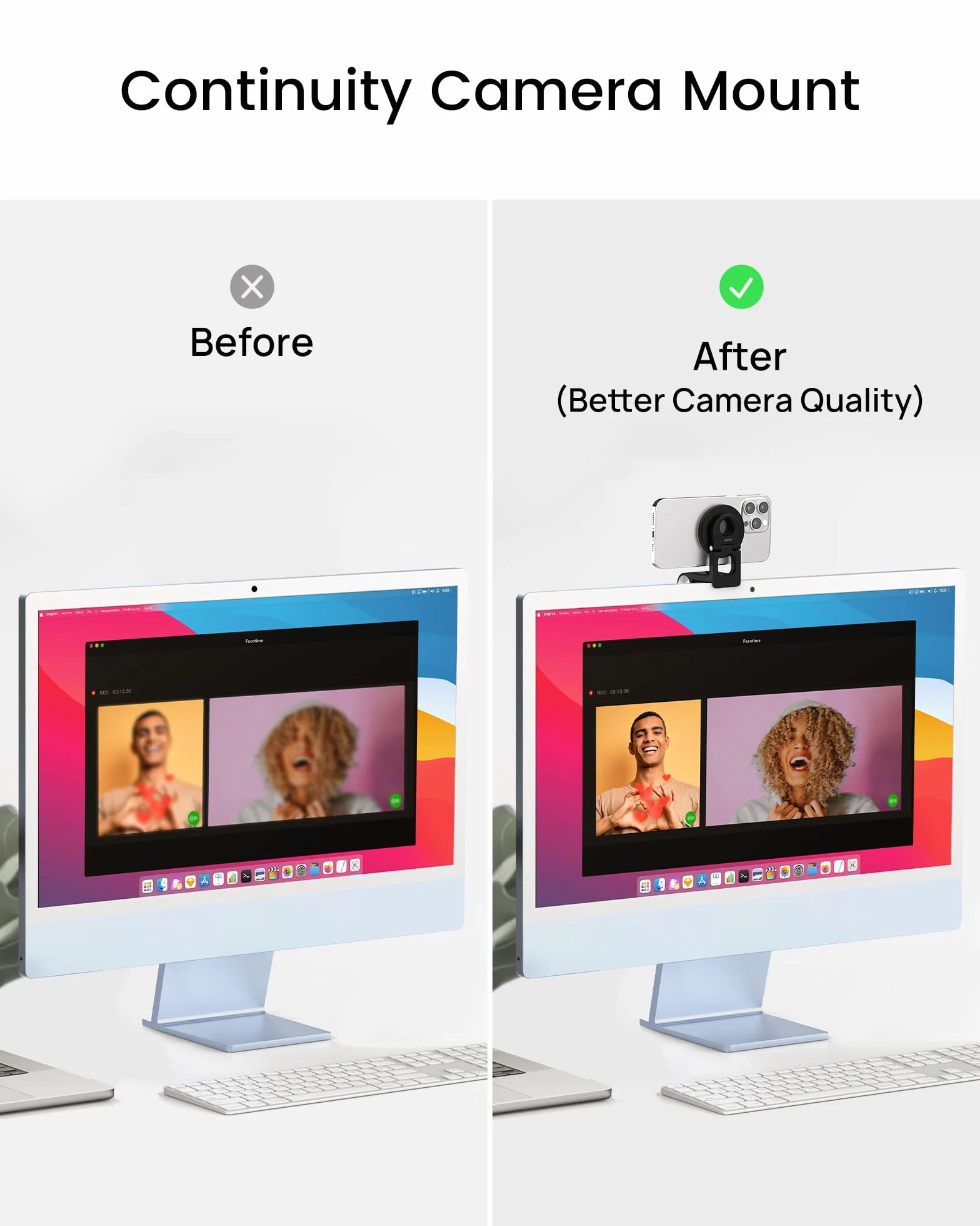 SODI Continuity iPhone kamera do MacBook, iPhone 17/16/15/14/13/12, iMac, Studio Displays, uchwyt kamery internetowej z regulacją nachylenia do monitorów biurkowych. (czarny)