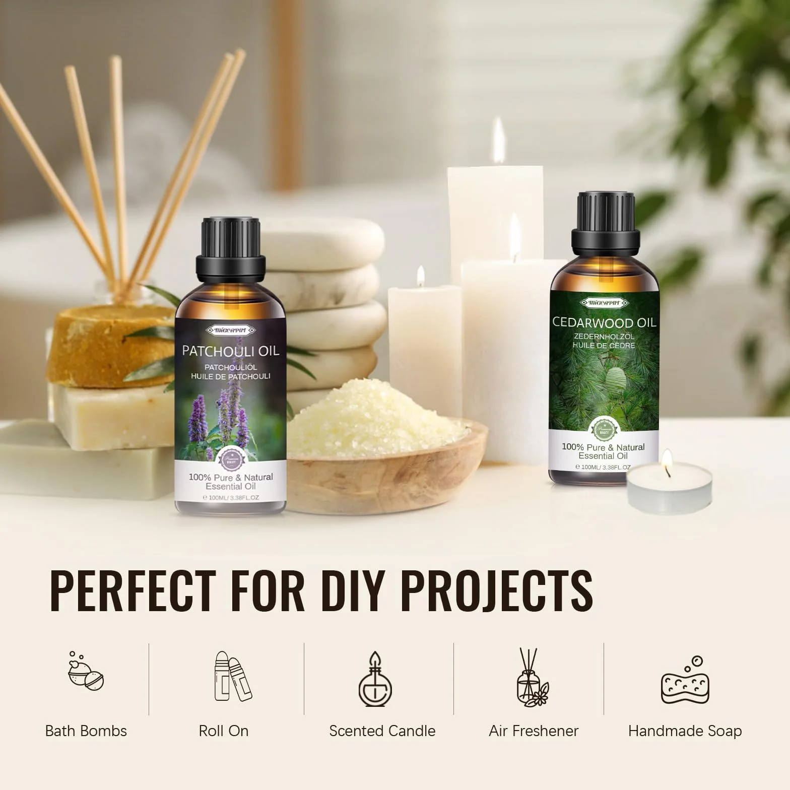 MIGCAPUT Olejek Eteryczny z Paczuli 100ML, Elegancki Zapachowy Premium, Naturalny Aromaterapeutyczny do Dyfuzorów, Świec DIY, Mydeł, Perfum