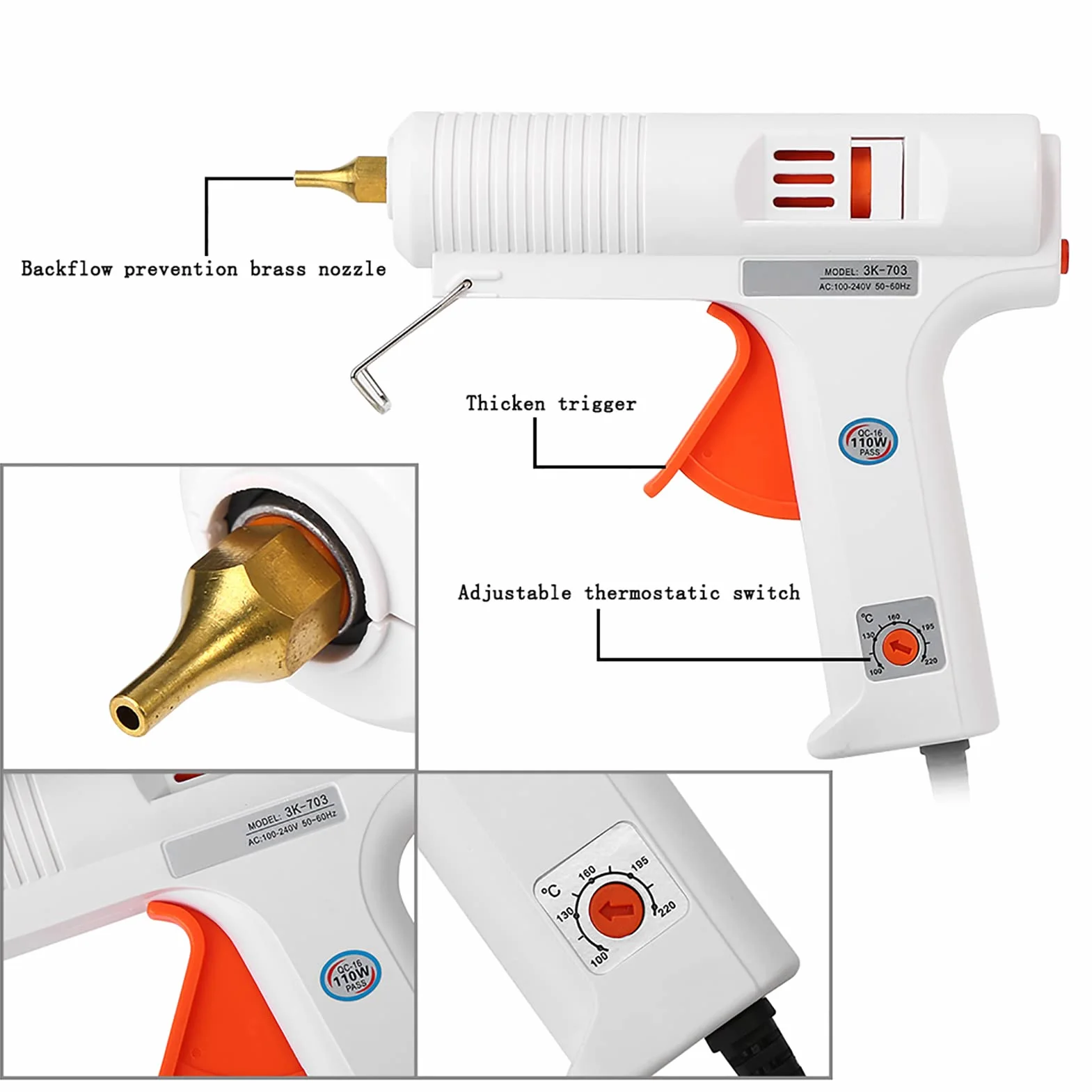 Pistolet do klejenia na gorąco, 110 W, przemysłowy pistolet do kleju, szybkie nagrzewanie, profesjonalna, regulowana temperatura ogrzewania, pistolet do klejenia na gorąco, narzędzie do naprawy