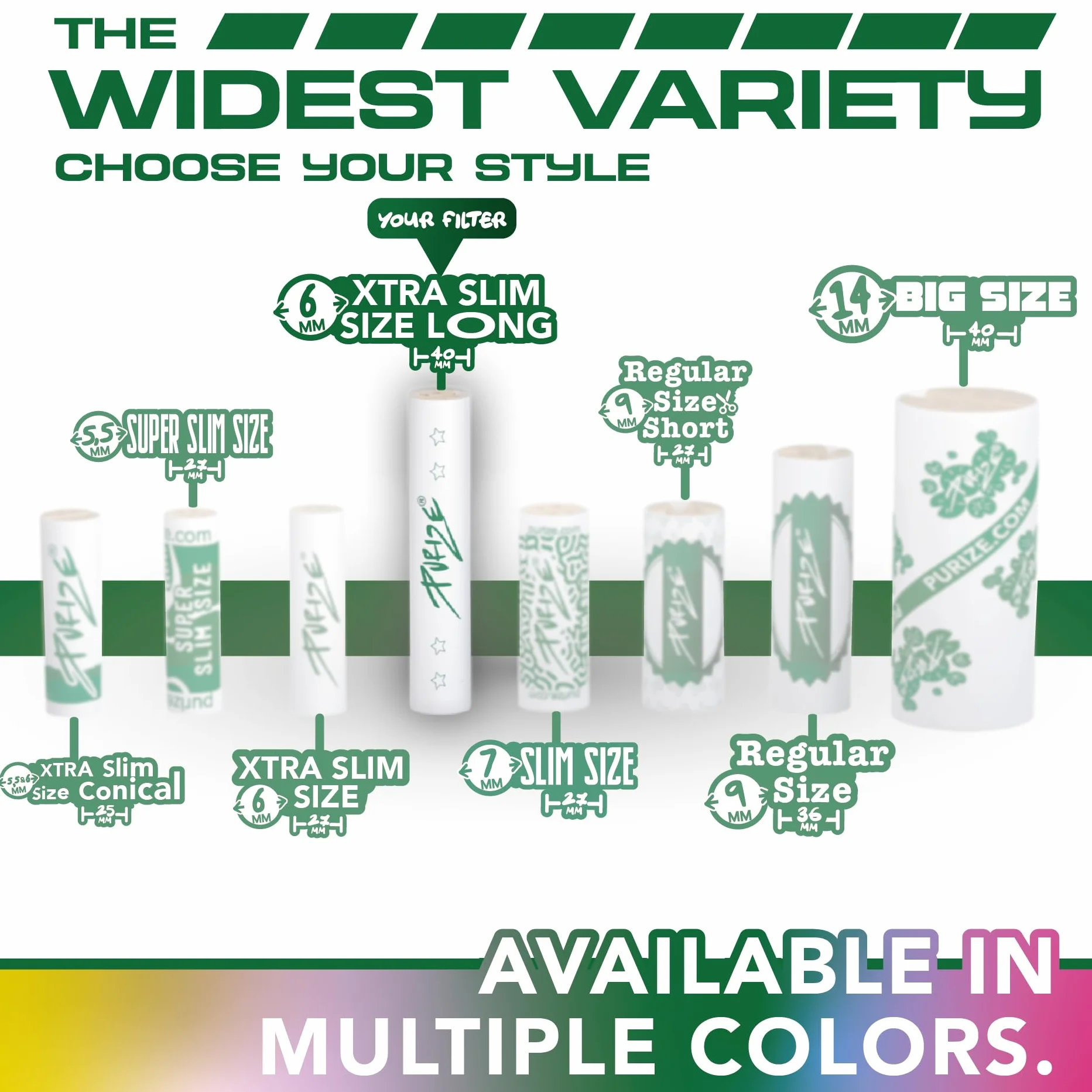 50 Purize® XTRA Slim Size Long - 50 ekstra długich filtrów z węglem aktywnym premium - White & Spy (Spy)
