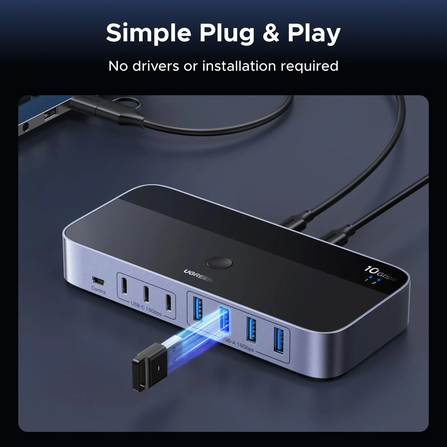 UGREEN Przełącznik USB 10Gbps USB-C 7 portów 3C4A z pilotem i kablem