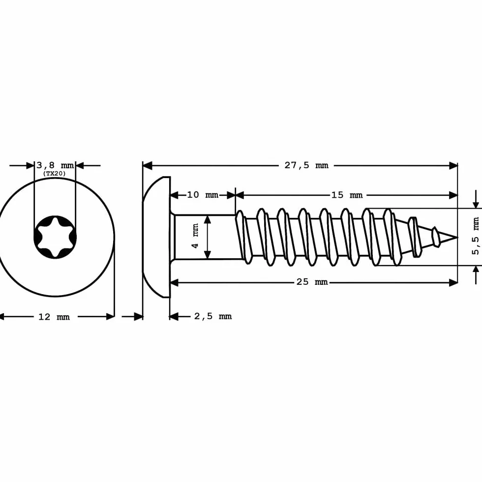 100 x MEISTERLING® śruby fasadowe INOX V4A 5,5 x 25 mm – łeb płaski Torx T20 + 1 bit – biały